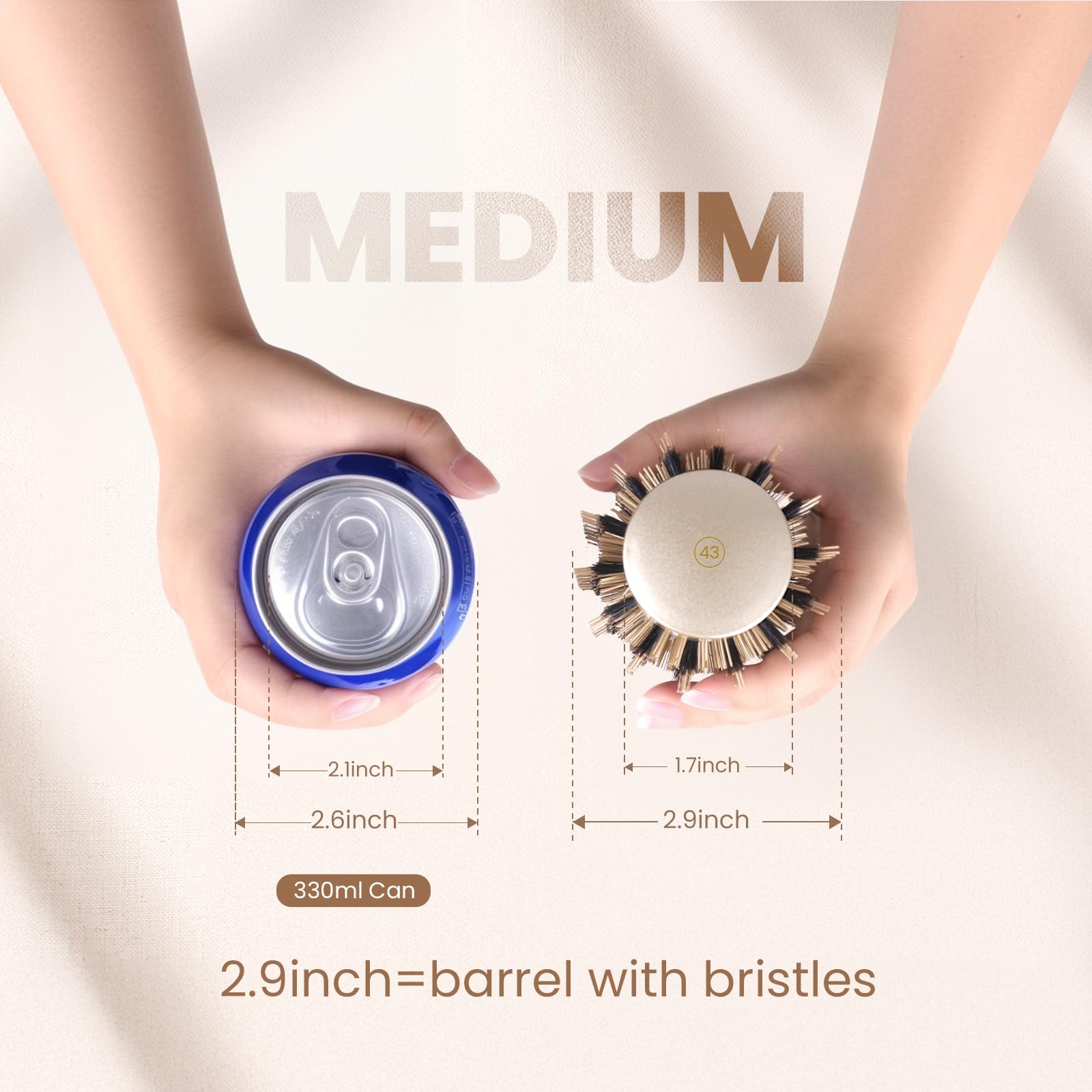 AIMIKE Round Brush for Blow Out, Medium Round Hair Brush Nano Thermal Ceramic & Ionic Tech, for Blow Drying & Styling, Curling and Shine - 2.9 inch Barrel w/Boar Bristles