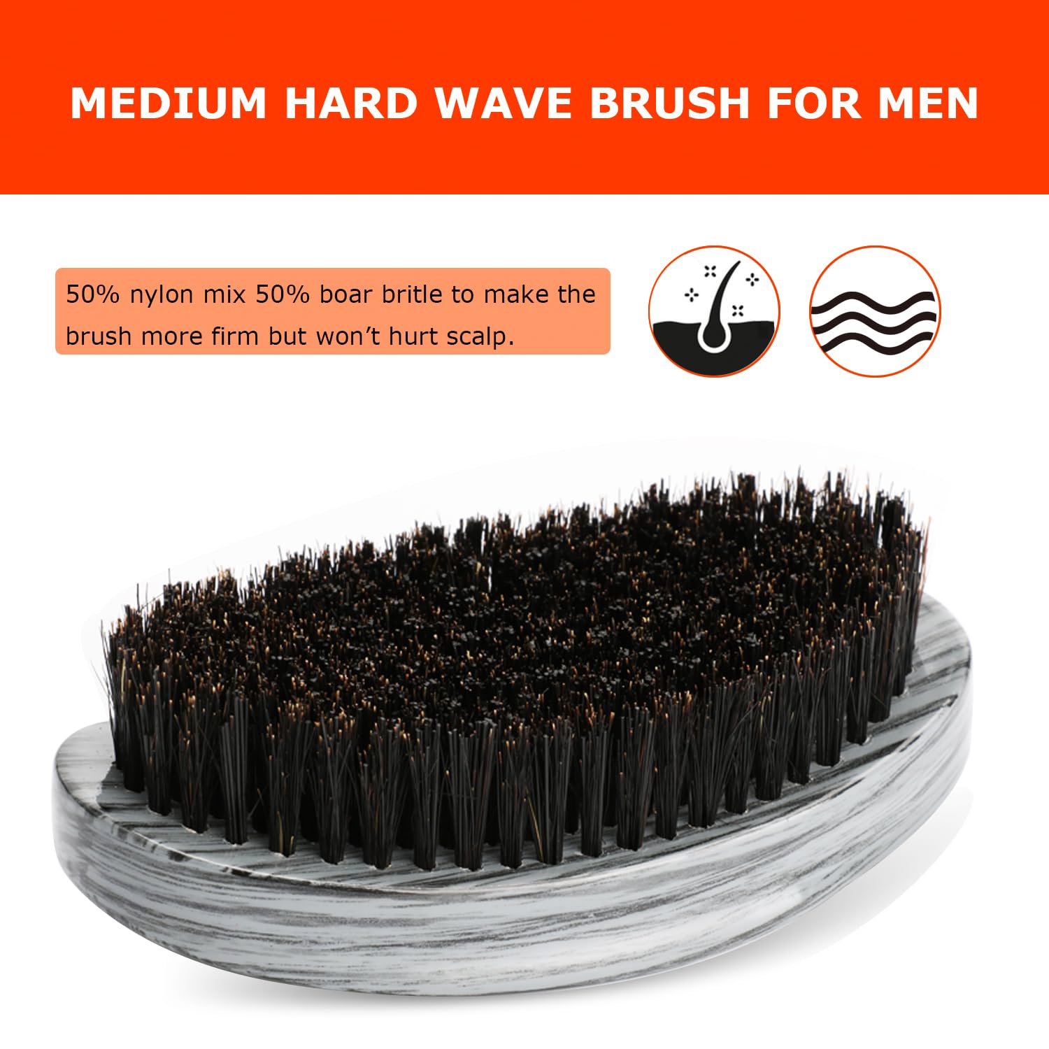 LexRory Curved Wave Brush for Men 360, Medium Hard Palm Hair Brushes with Boar Bristles for Black Hair Wavers to Creating 360 Waves (Grey)