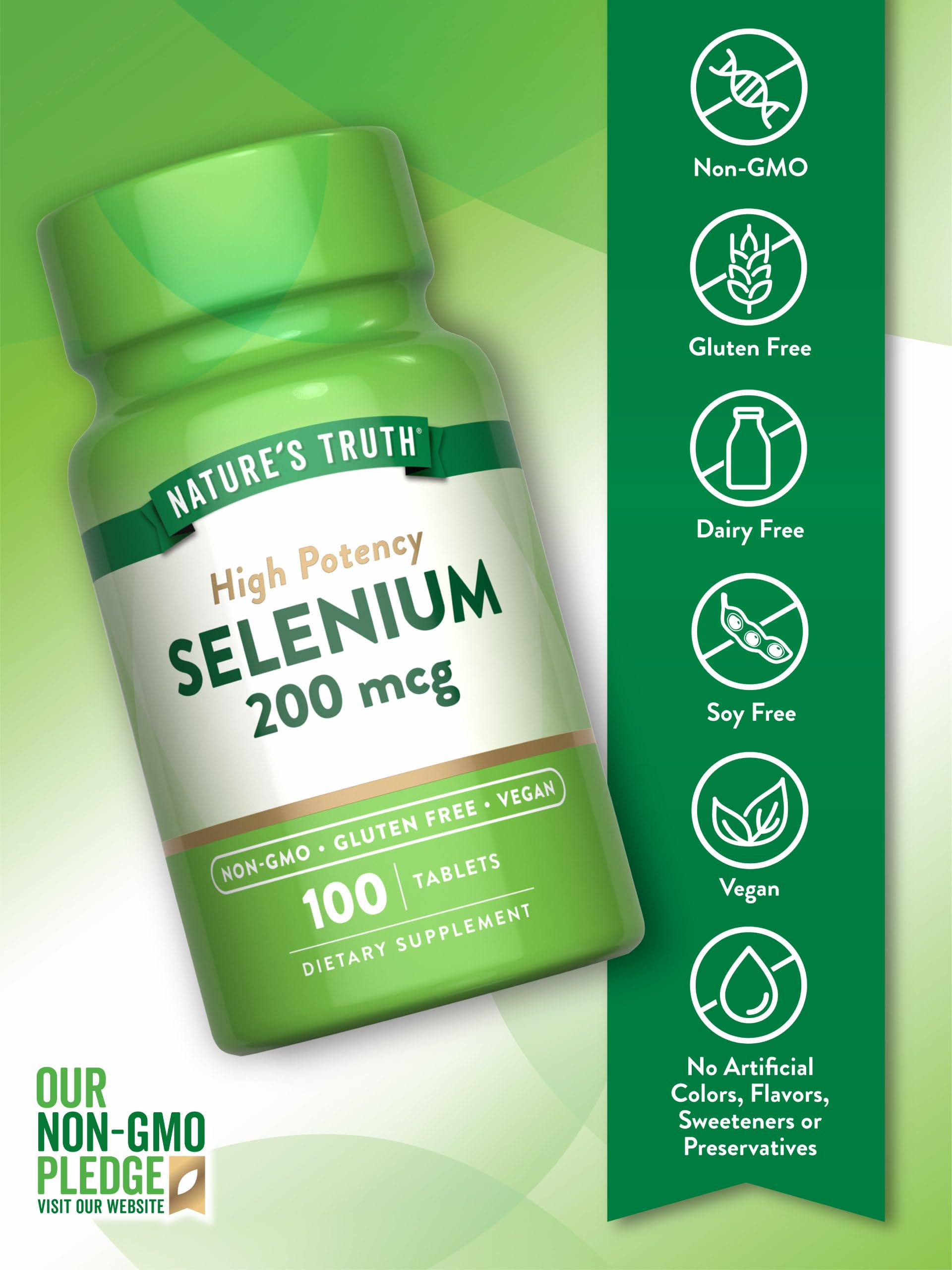 Nature's Truth Selenium 200mcg | 100 Tablets | High Potency | Vegan, Non-GMO & Gluten Free Supplement