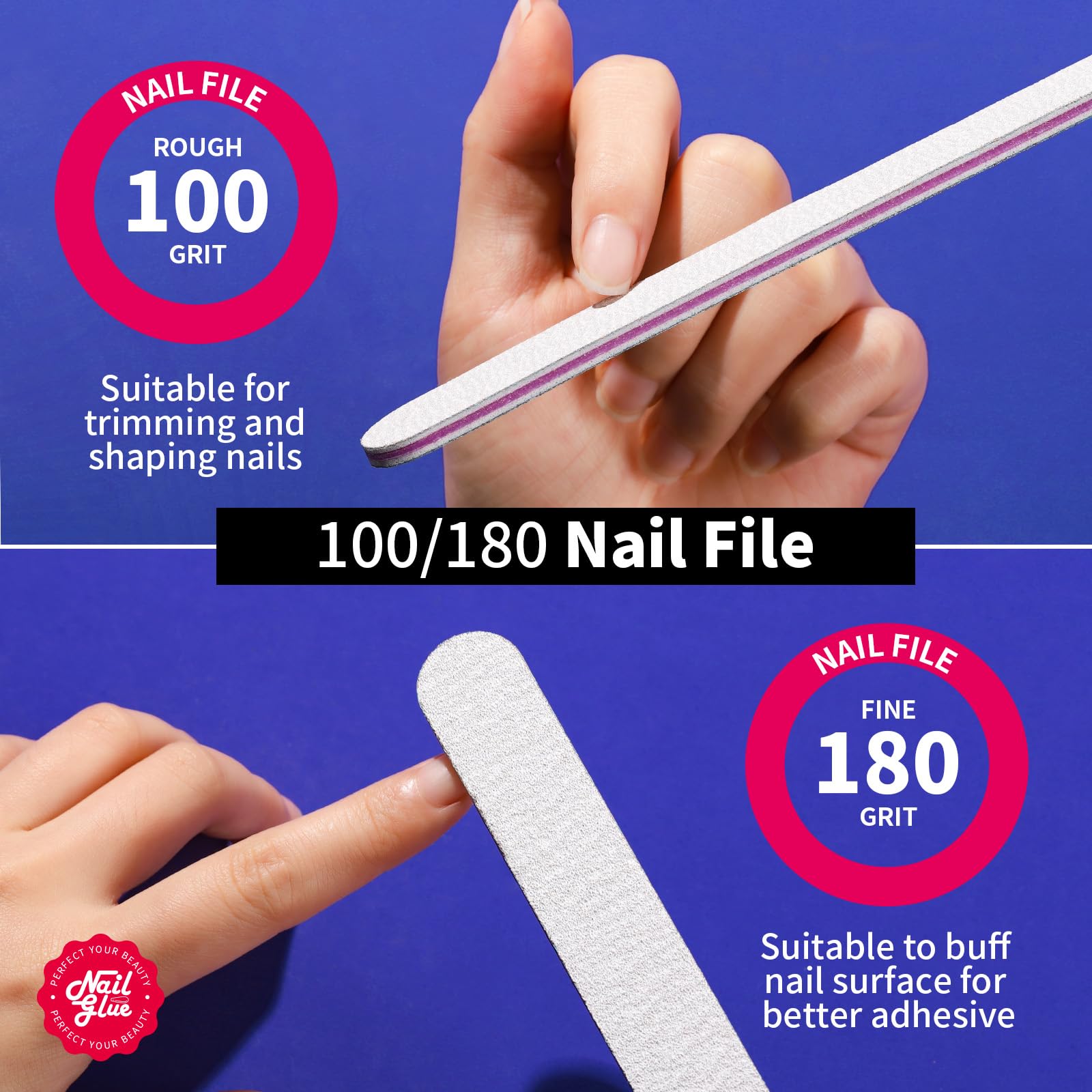 Teenitor Nail Glue Strong, 42ml Professional Nail Glue for Press Ons Brush on Nail Glue for Acrylic Nails, Nail Bond Glue with Nail File, Best Nail Glue for Press On Nails Long Lasting,10 Pcs