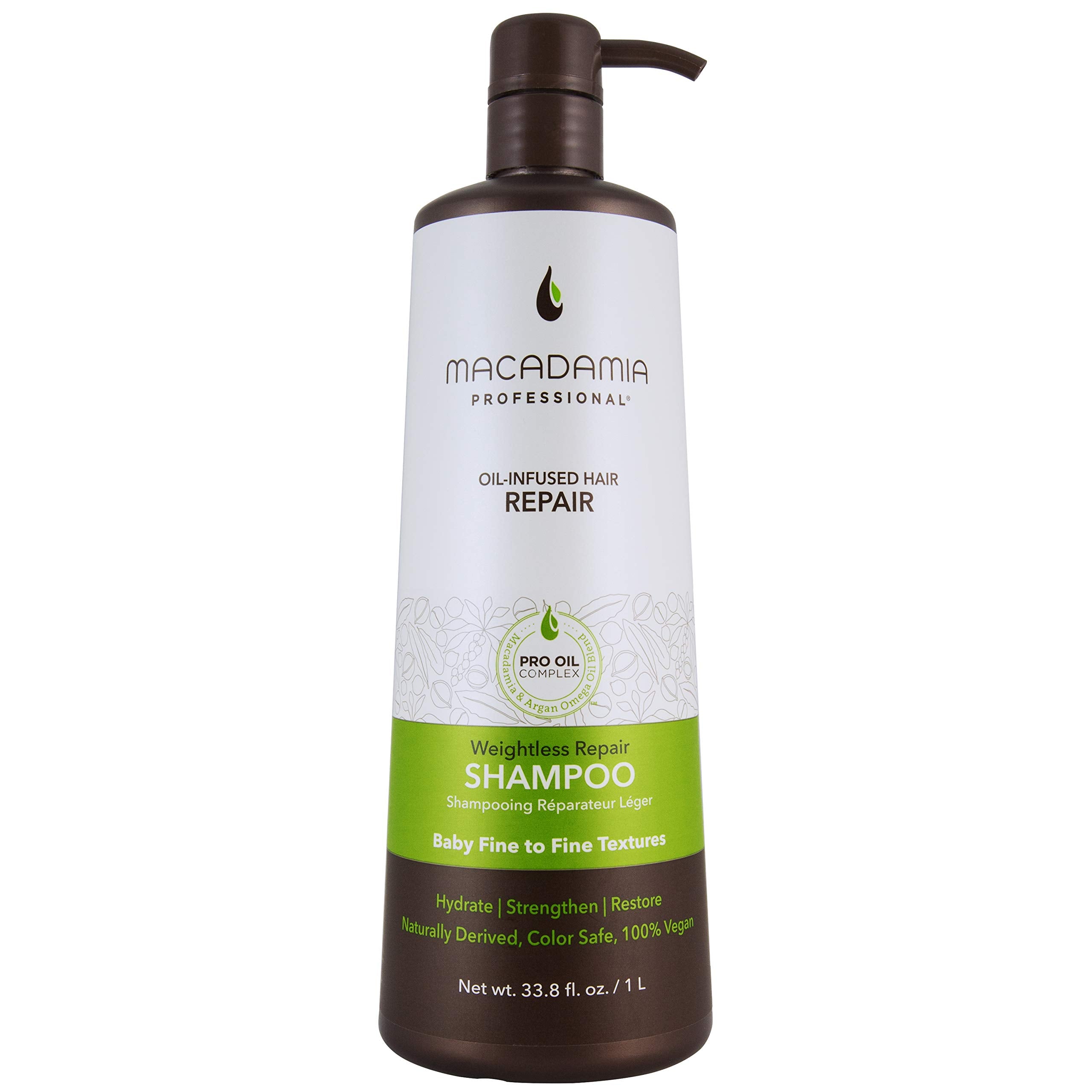 Macadamia Professional Hair Care Sulfate Paraben Free Natural Organic CrueltyFree Vegan Hair Products Weightless Hair Repair Shampoo , Green, Sheer Pecan, 33.8 Fl Oz
