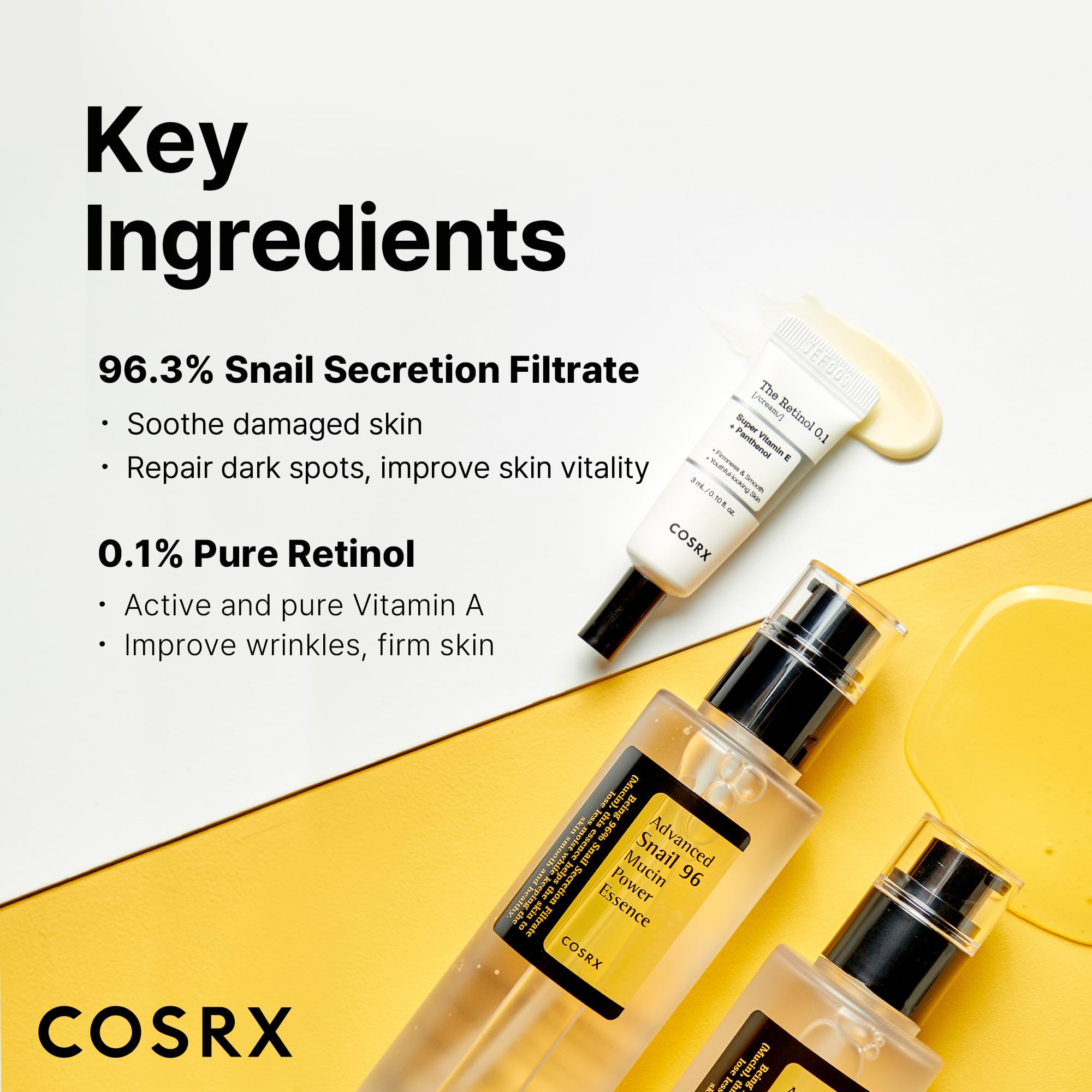 COSRX Glass Skin Starter Set, Amazon Exclusive, Advanced Snail 96% Mucin Power Essence & Retinol 0.1% Cream Mini Sample, Daily Hydrating & Firming Korean Skin Care Kit, Gift Set