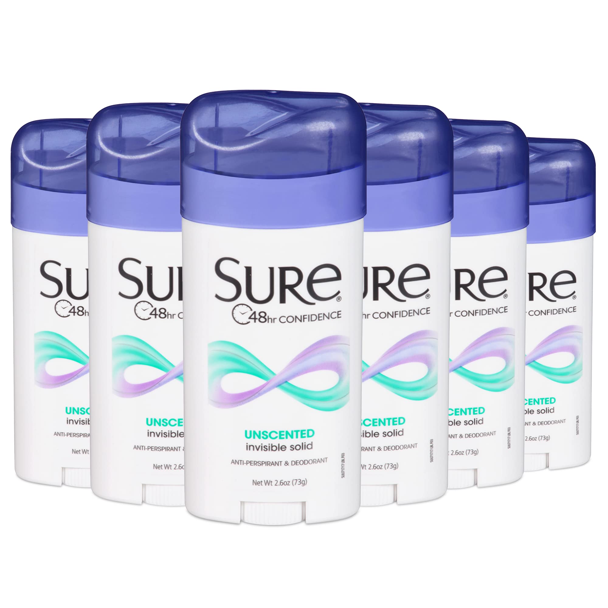 Unscented , 2.6 Ounce (Pack of 6) : Sure Women's Invisible Solid Deodorant, Unscented, 2.6 Ounce (Pack of 6)