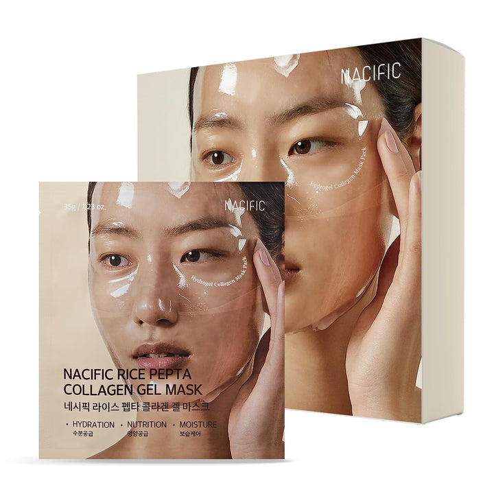 NACIFIC Rice Pepta Collagen Gel Facial Mask 4EA (Rice Peptide) Set Hydrogel Deep Korean Face Mask Hydrating Overnight Elasticity Firming Pore Minimizing for All skin types