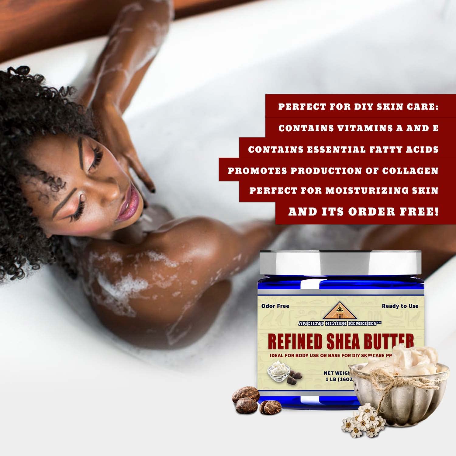 Naturally Refined AFRICAN IVORY WHITE SHEA BUTTER BLOCKS/JAR UNSCENTED Bulk Size for Anti Aging, Dry Skin, DIY Body Butter Recipes Base for Skincare, Babycare and DIY Soap Making Projects. (16 oz.)