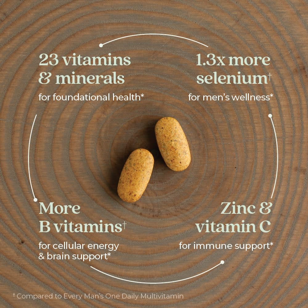 New Chapter Men's Multivitamin Advanced Formula for Stress, Brain, Immune, Heart & Energy Support, Higher Levels of Whole-Food Fermented Essential Nutrients for Men + Selenium + B Vitamins, 72 ct