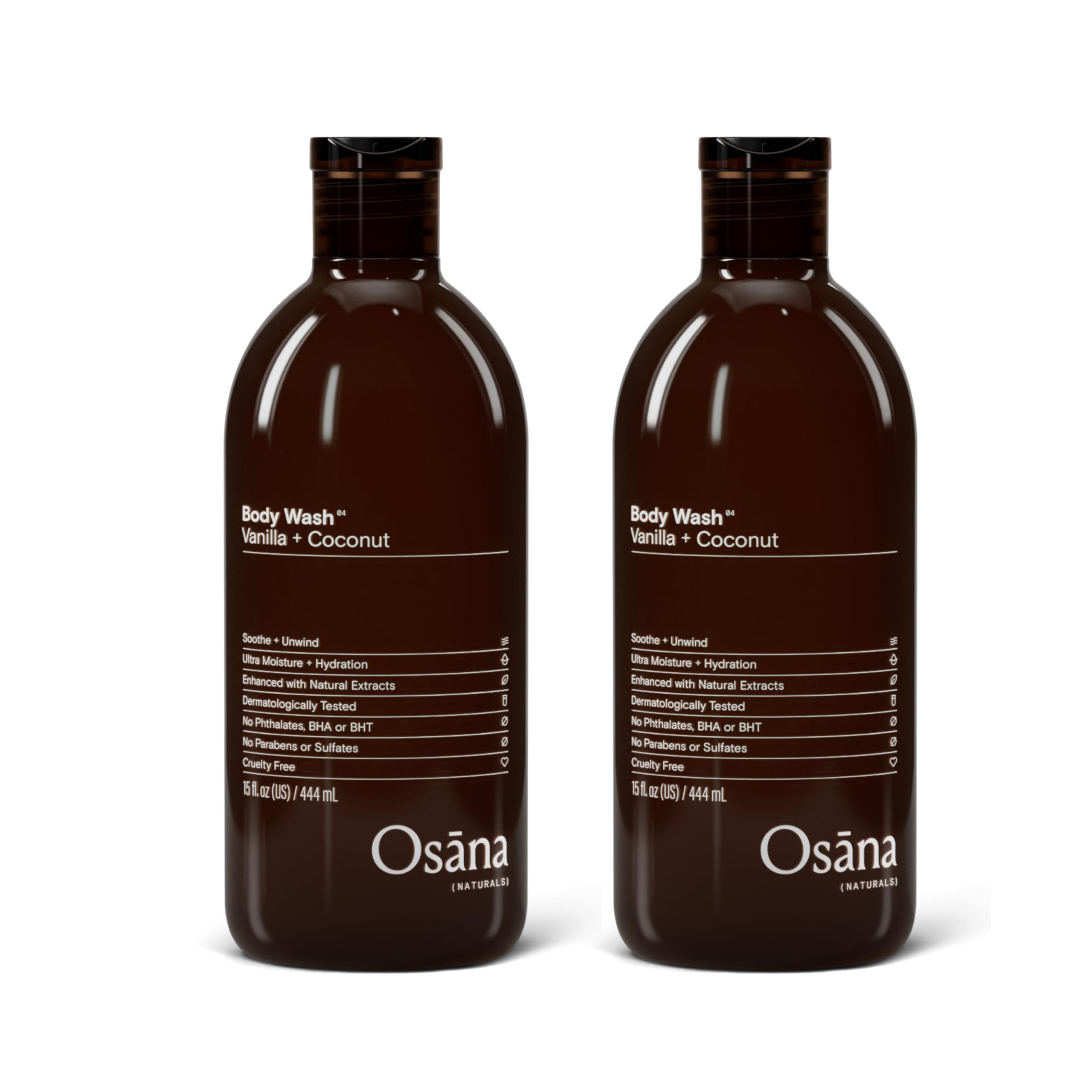 Osana Body Wash to Hydrate, Refresh and Reinvigorate Skin, Enhanced Fruit Extract & Natural Ingredients, Vanilla & Coconut Scented, 15oz Dual Pack