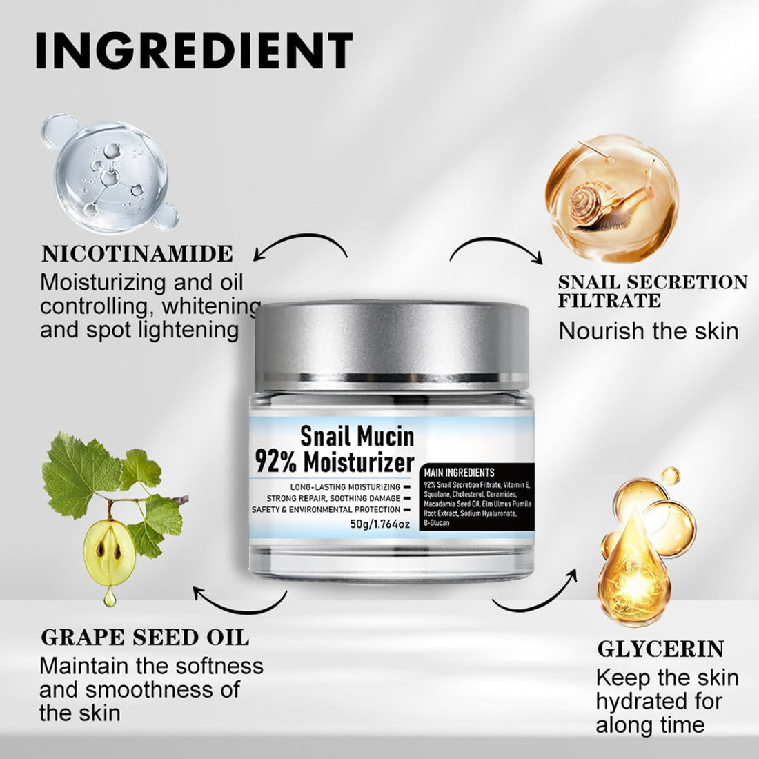 Crema De Baba De Caracol Original, Vitamin C Facial Serum, Snail Mucin 92% Moisturizer Daily Face Gel Cream, Advanced Snail 92 All in One Cream, Snail Mucin Moisturizer and Serum (set, 1)