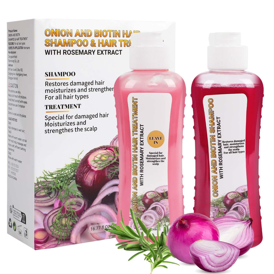 Onion And Biotin Hair Treatment 2 * 8.38 fl Oz, Onion Biotin and Rosemary Shampoo and Treatment Set, Silicone Free Shampoo and Treatment for All Hair Types Conditioner Hair Care