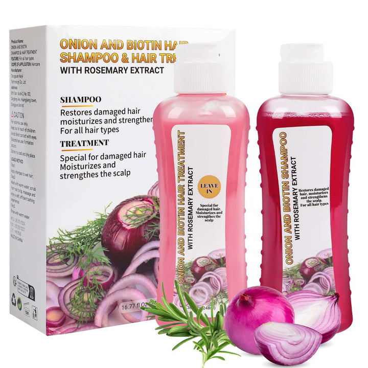 Onion And Biotin Hair Treatment 2 * 8.38 fl Oz, Onion Biotin and Rosemary Shampoo and Treatment Set, Silicone Free Shampoo and Treatment for All Hair Types Conditioner Hair Care
