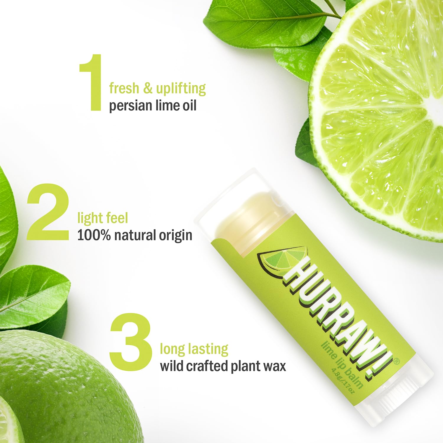 Hurraw! Lime Lip Balm, 3 Pack: Organic, Certified Vegan, Cruelty and Gluten Free. Non-GMO, 100% Natural Ingredients. Bee, Shea, Soy and Palm Free. Made in USA