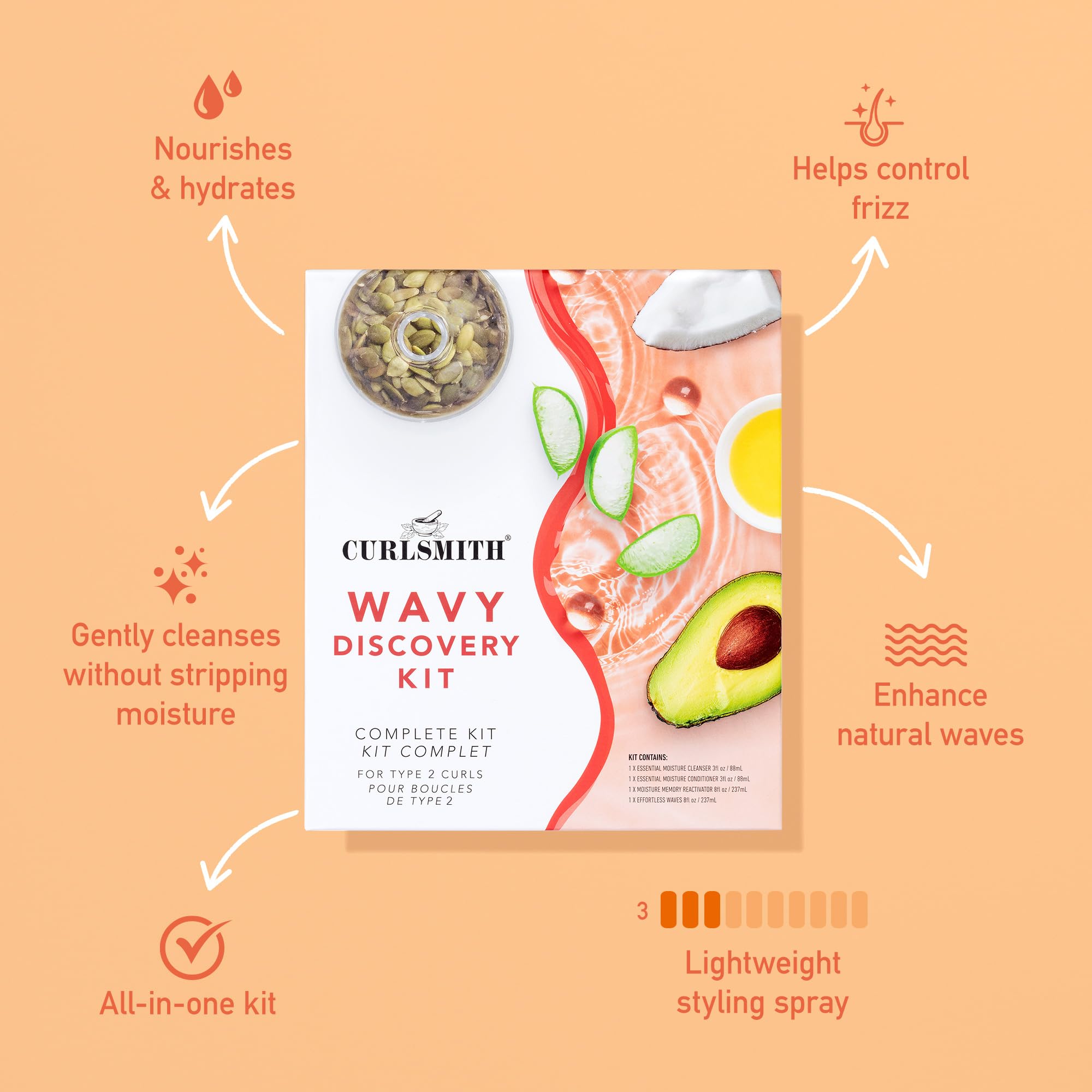 Curlsmith - Wavy Wash Day Discovery Kit | Complete Wash Day Kit, Perfect for People with Type 2 Curls | Cleanse, Control Frizz, Nourish & Hydrate Hair to Enhance Natural Waves