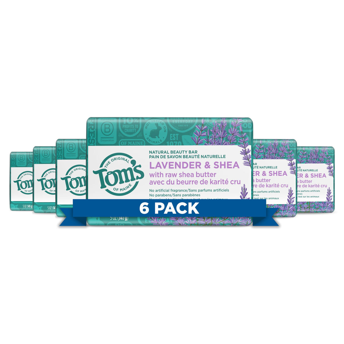 Tom's of Maine Natural Beauty Bar Soap With Raw Shea Butter, Lavender & Shea, 5 Ounce, 6 Count