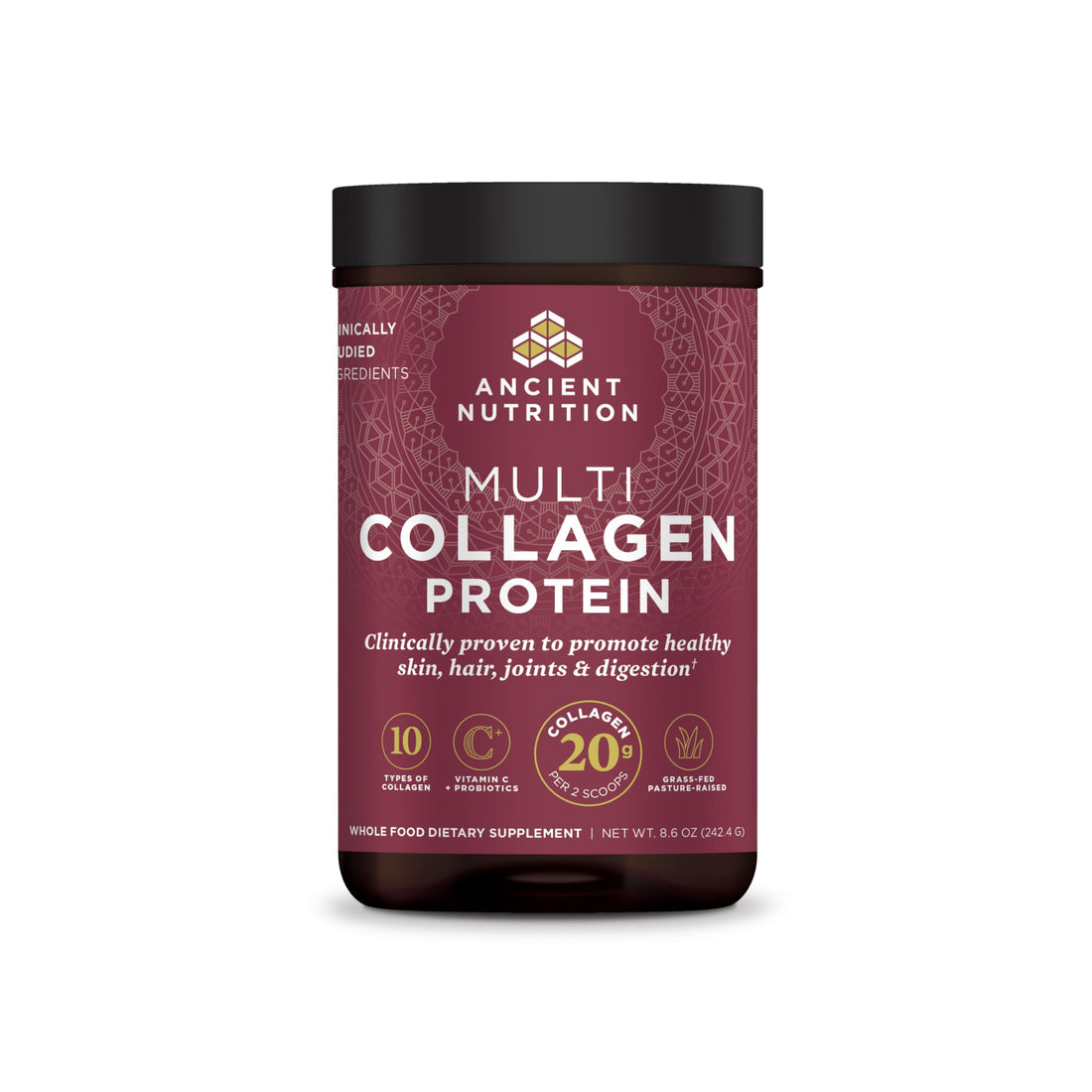 Ancient Nutrition Hydrolyzed Collagen Peptides Powder with Probiotics, Unflavored Multi Collagen Protein for Women and Men with Vitamin C, 24 Servings, Supports Skin and Nails, Gut Health, 8.6oz