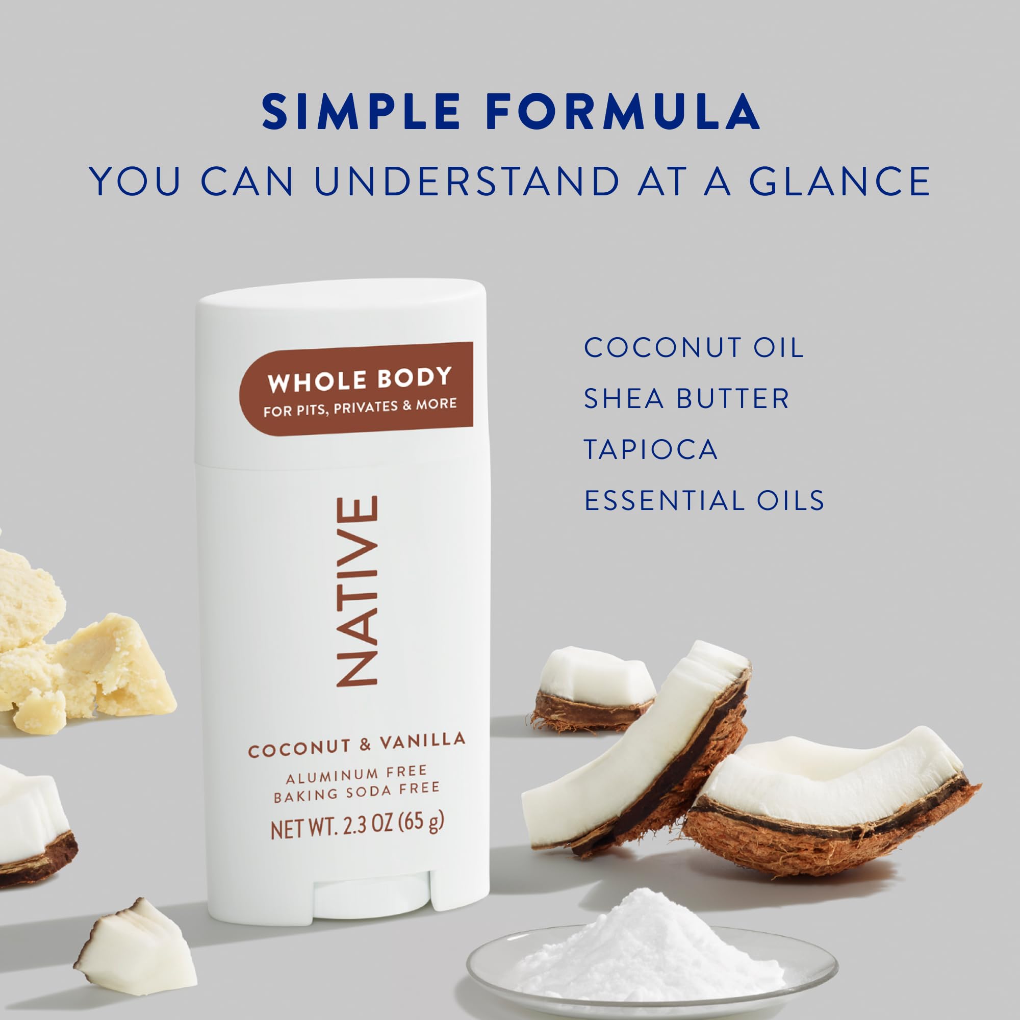 Native Whole Body Deodorant Stick Contains Naturally Derived Ingredients, Deodorant for Men and Women | 72 Hour Odor Protection, Aluminum Free with Coconut Oil and Shea Butter | Coconut & Vanilla