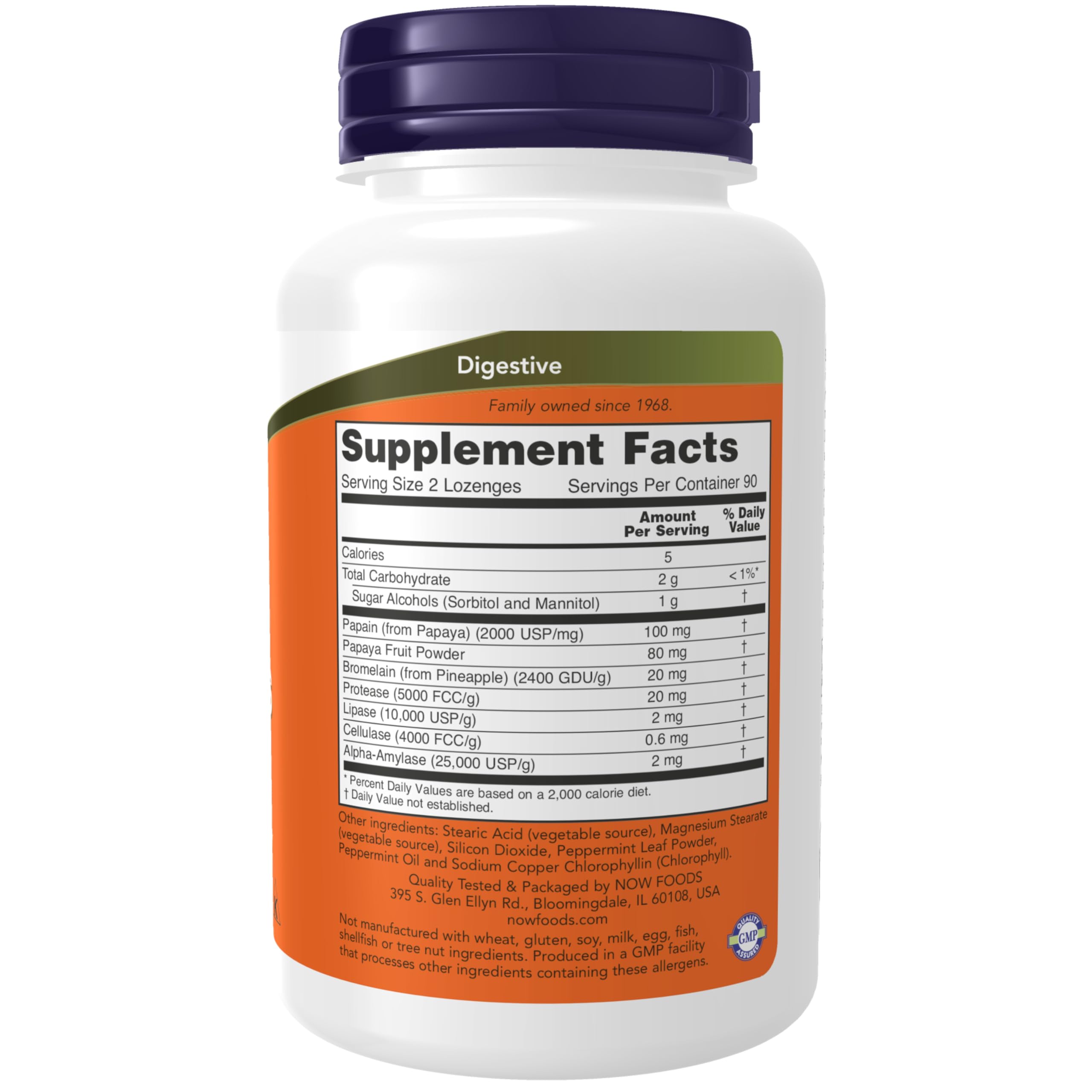 NOW Foods Supplements, Papaya Enzyme with Mint and Chlorophyll, Digestive Support*, 180 Chewable Lozenges