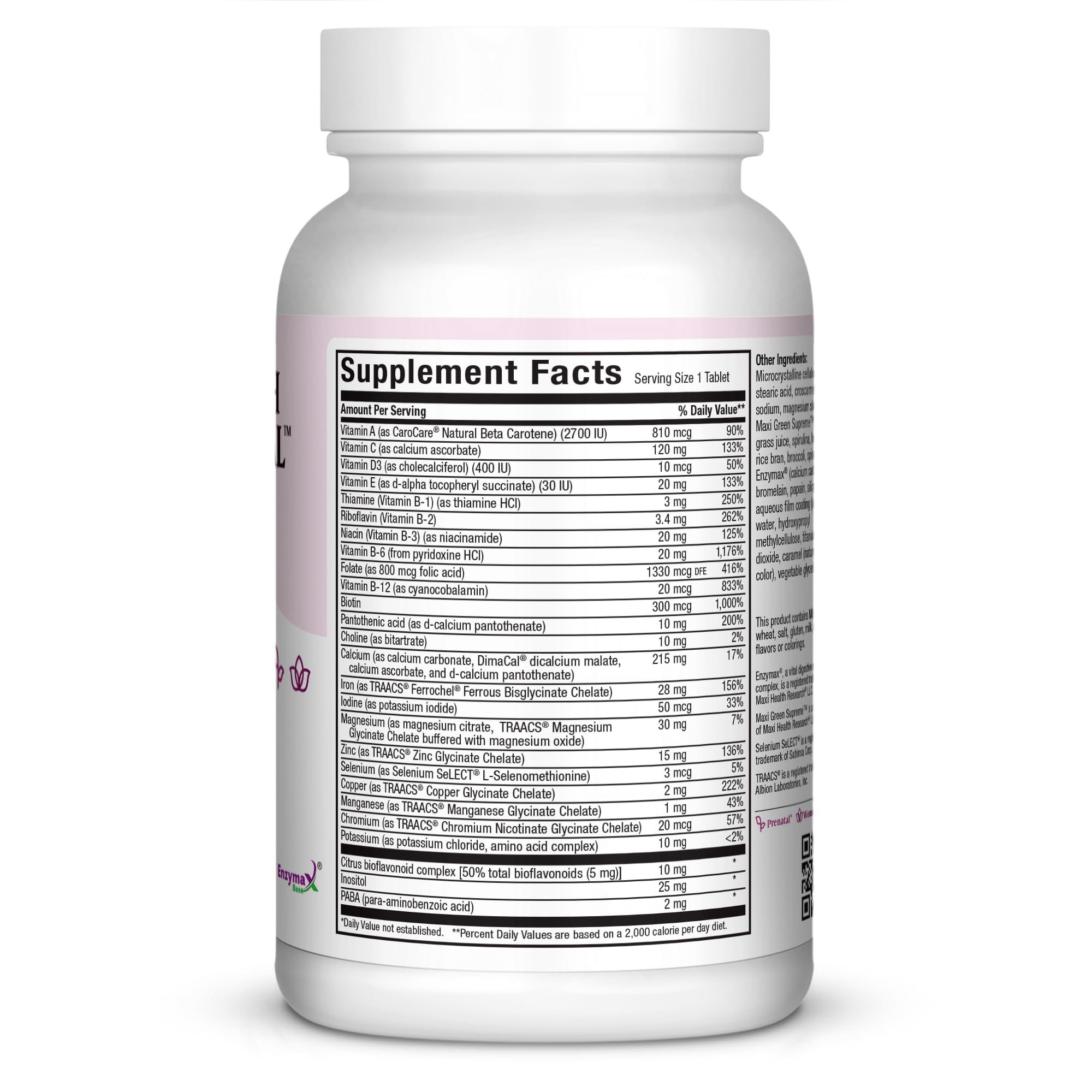 Maxi Health One Prenatal - Womens Prenatal Vitamins with Iron - Enhanced Absorption & Bioavailability - Daily Multivitamin for Women - Multi Vitamin & Mineral Supplement for Adults - 60 Capsules