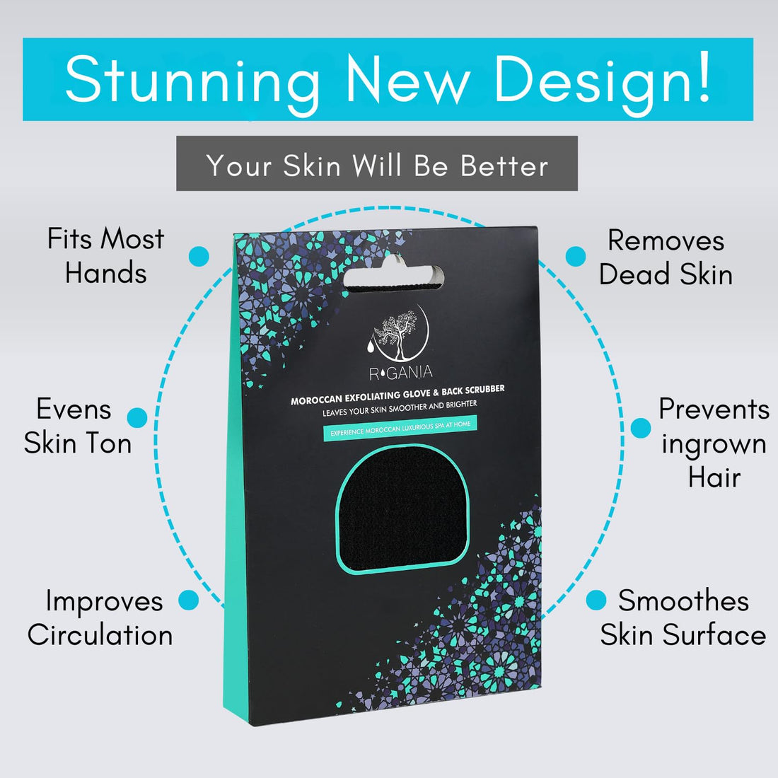 R'GANIA Premium Exfoliating Glove and Back Scrubber for Shower - Removes Dead Skin, Spray Tan, Keratosis Pilaris - Korean Mitt Unclogs Pores - Deep Body Scrubber