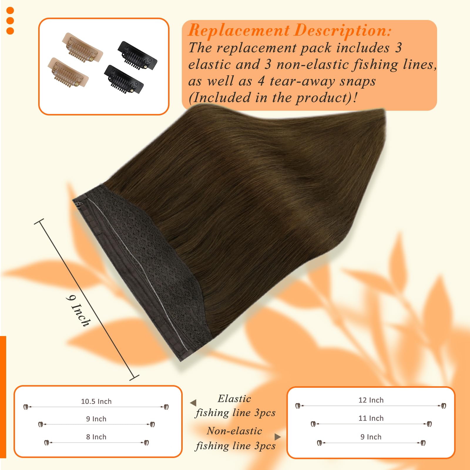 Fshine Wire Hair Extensions Undetectable Invisible Human Hair Crown Headband Dark Brown 16 Inch 80 Gram Hidden Wire Crown Extensions Real Human Hair One Piece Clip in Real Hair Extensions