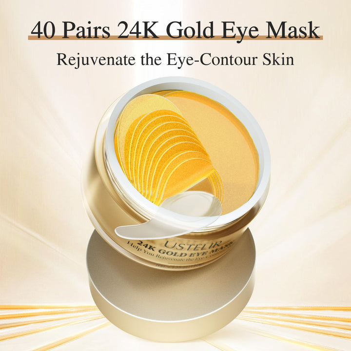 USTELIR Under Eye Patches, 40 Pairs 24K Gold Eye Masks with Collagen, Eye Patches for Puffy Eyes, Dark Circles & Wrinkles, Under Eye Masks for Skin Care Set, Eye Gel Pads Spa Gifts for Women & Men