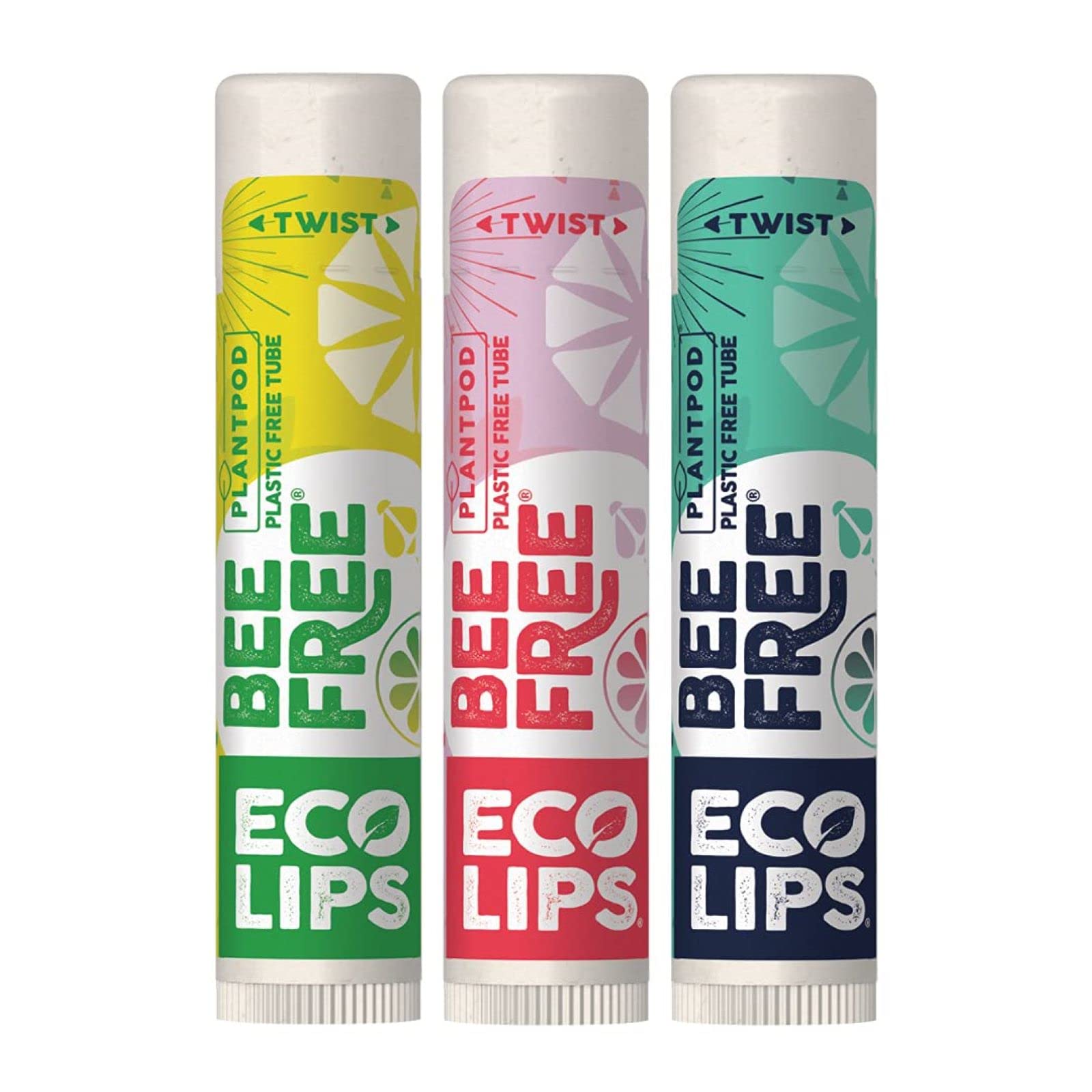 VEGAN LIP BALM By Eco Lips Superfruit/Sweet Mint/Lemon Lime 3 Pack Bee Free with Candelilla Wax, Organic Cocoa Butter, & Organic Coconut Oil. Soothe & Moisturize Dry, Cracked and Chapped Lips