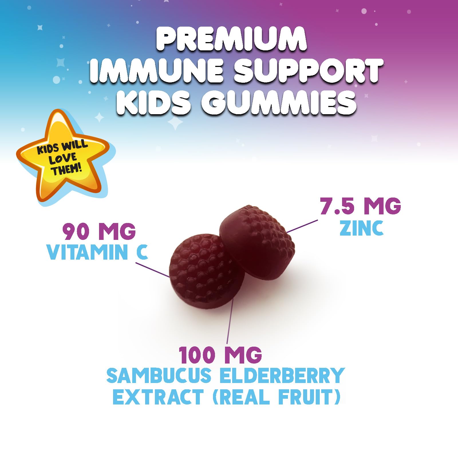 Children's Daily Immune Support Gummies with Real Elderberry + Vitamin C & Zinc to Support Kids Healthy Immune System, Natures Sambucus Elderberry Gummy, Chewable Supplement, Gluten-Free, 120 Gummies