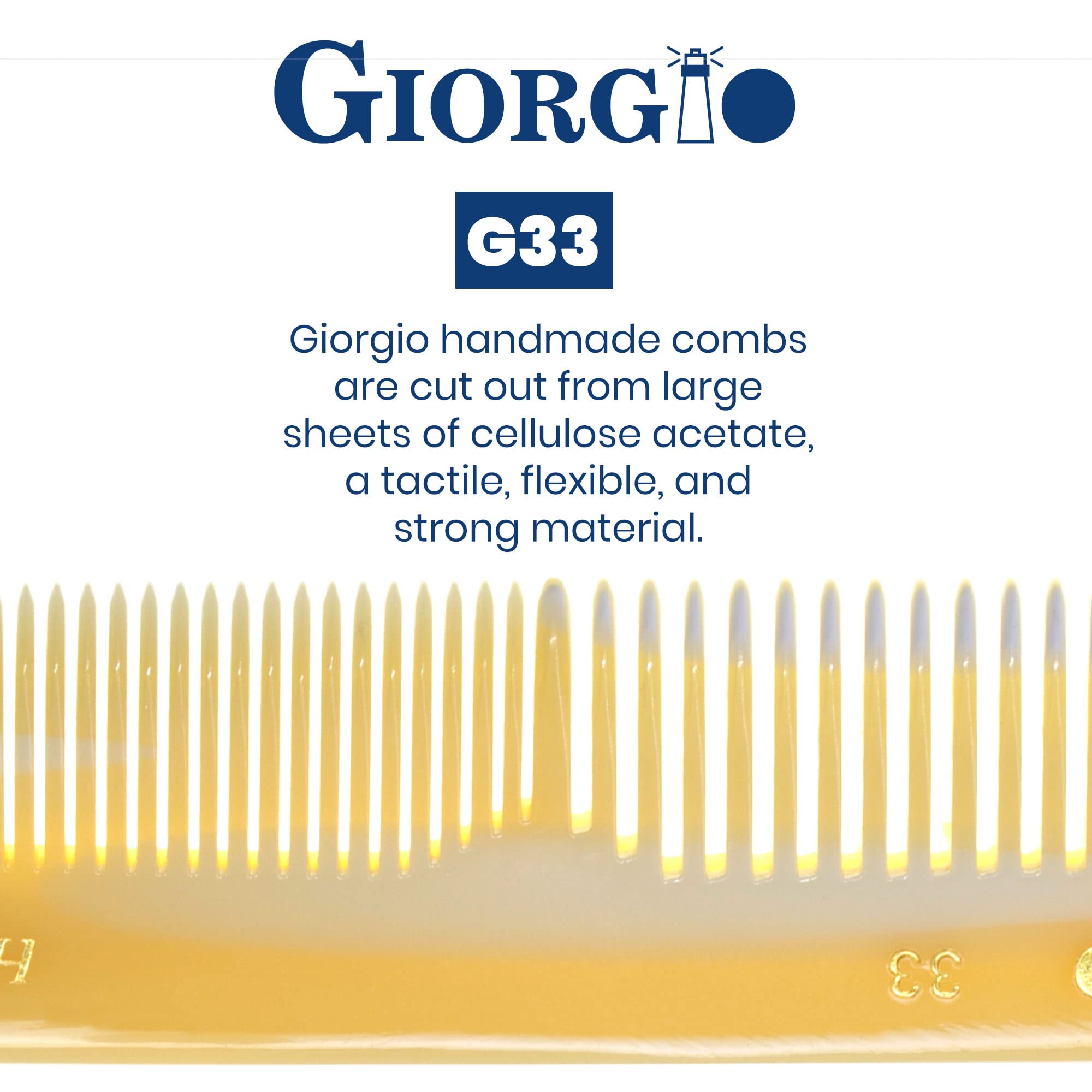 Giorgio G33 4.45 113mm Coarse/Fine Toothed, Flexible men's Hair, Beard & Mustache Pocket Comb.