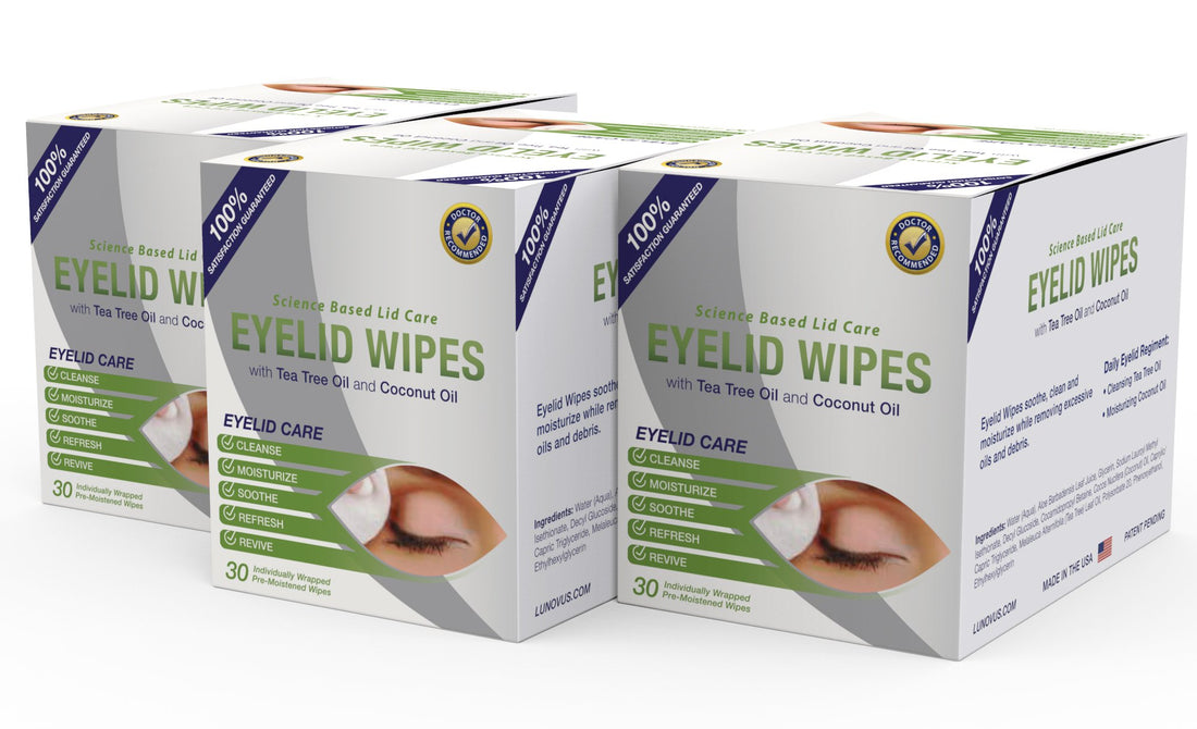 Eyelid Wipes With Tea Tree and Coconut Oil - Cleansing Eye Wipes for People Itchy Eyes - Box Of 30 Natural Eye Wipes