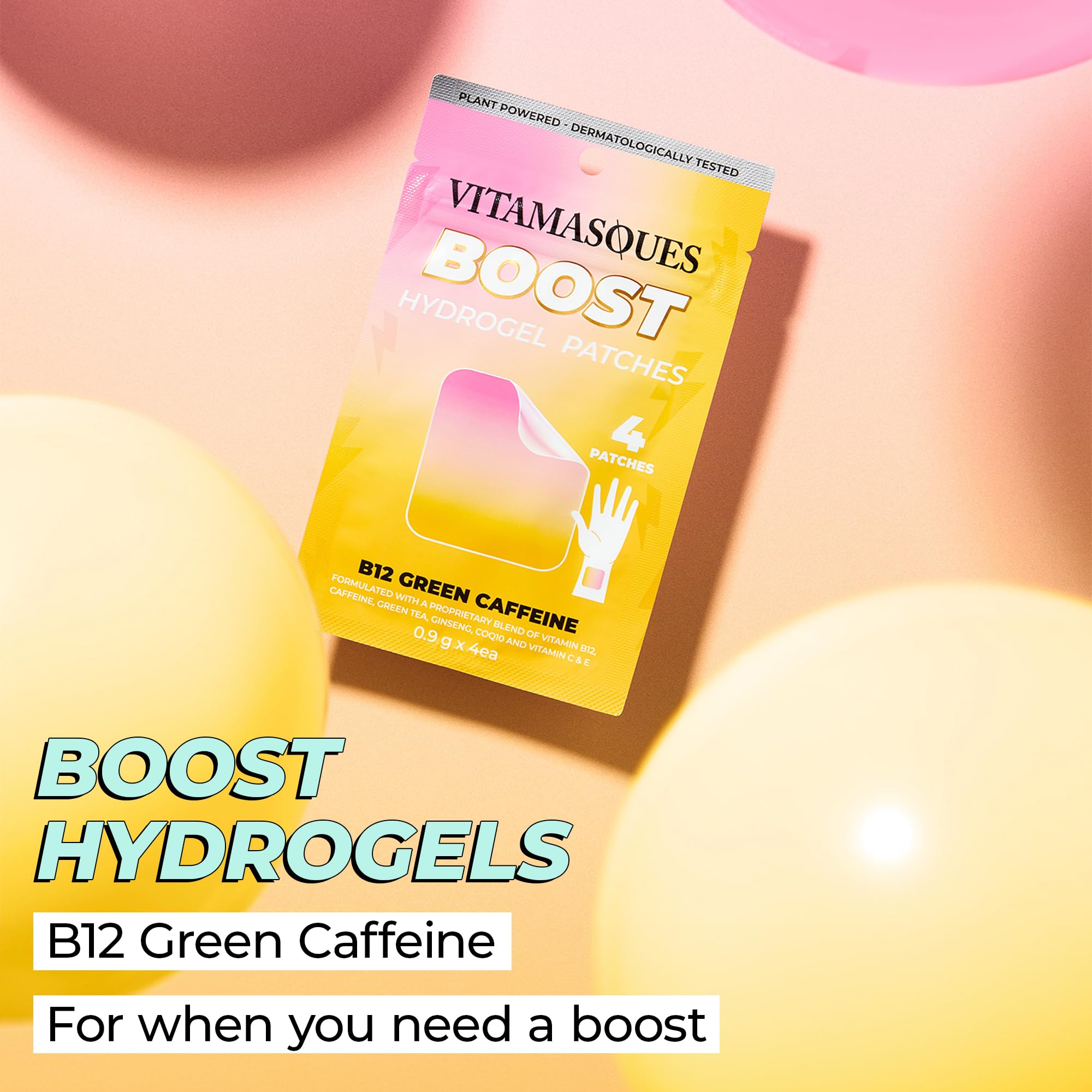 Vitamasques Energy Patches, Boostme Wellness Hydrogel Pads (3-Pack) - B12 Vitamin Patches for Women & Men, Energy and Focus for Adults - Cruelty-Free, Gluten-Free, & Filler-Free Caffeine Gel Pads