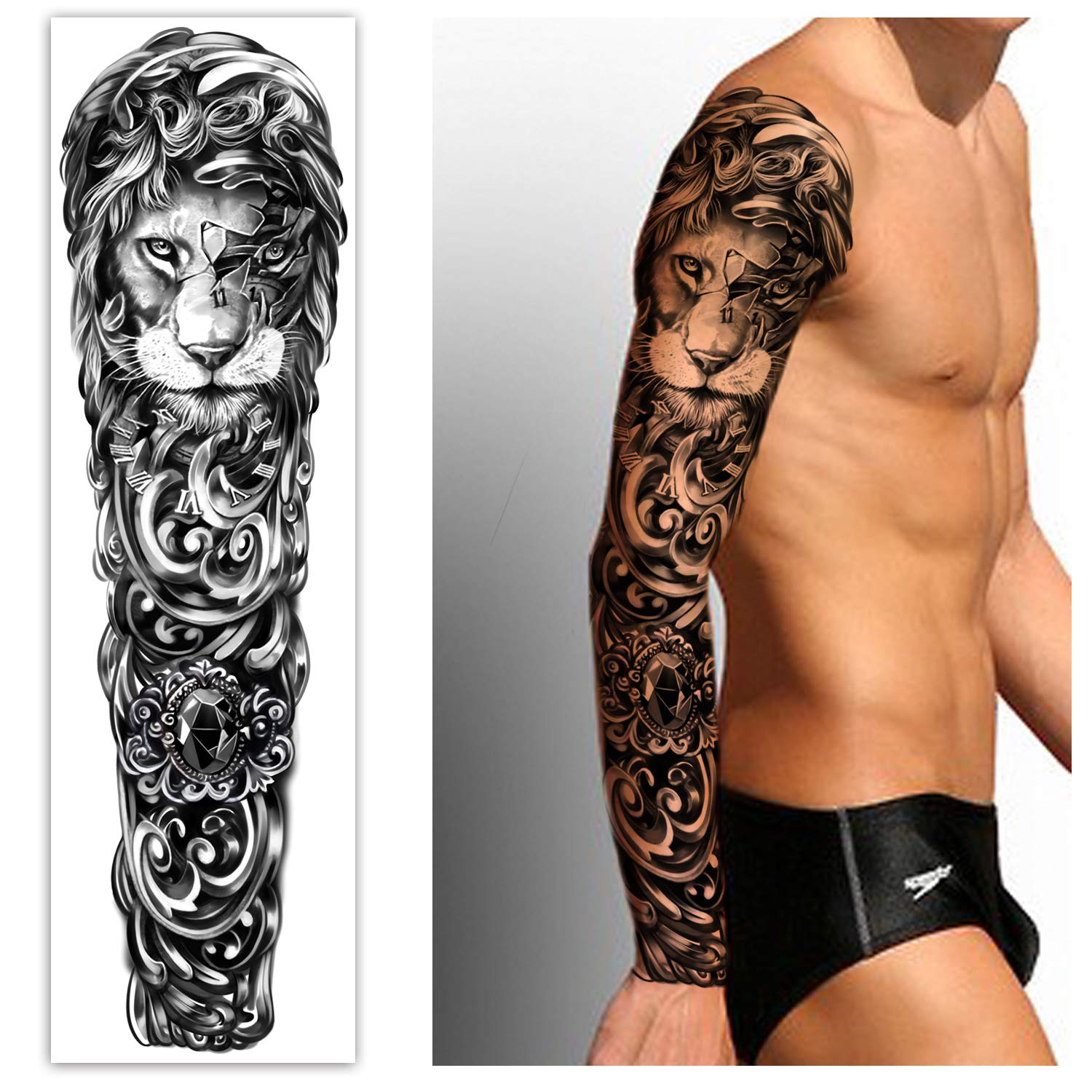 Extra Large waterproof Temporary Tattoos 8 Sheets Full Arm Fake Tattoos and 8 Sheets Half Arm Tattoo Stickers for Men and Women (22.83X7.1)