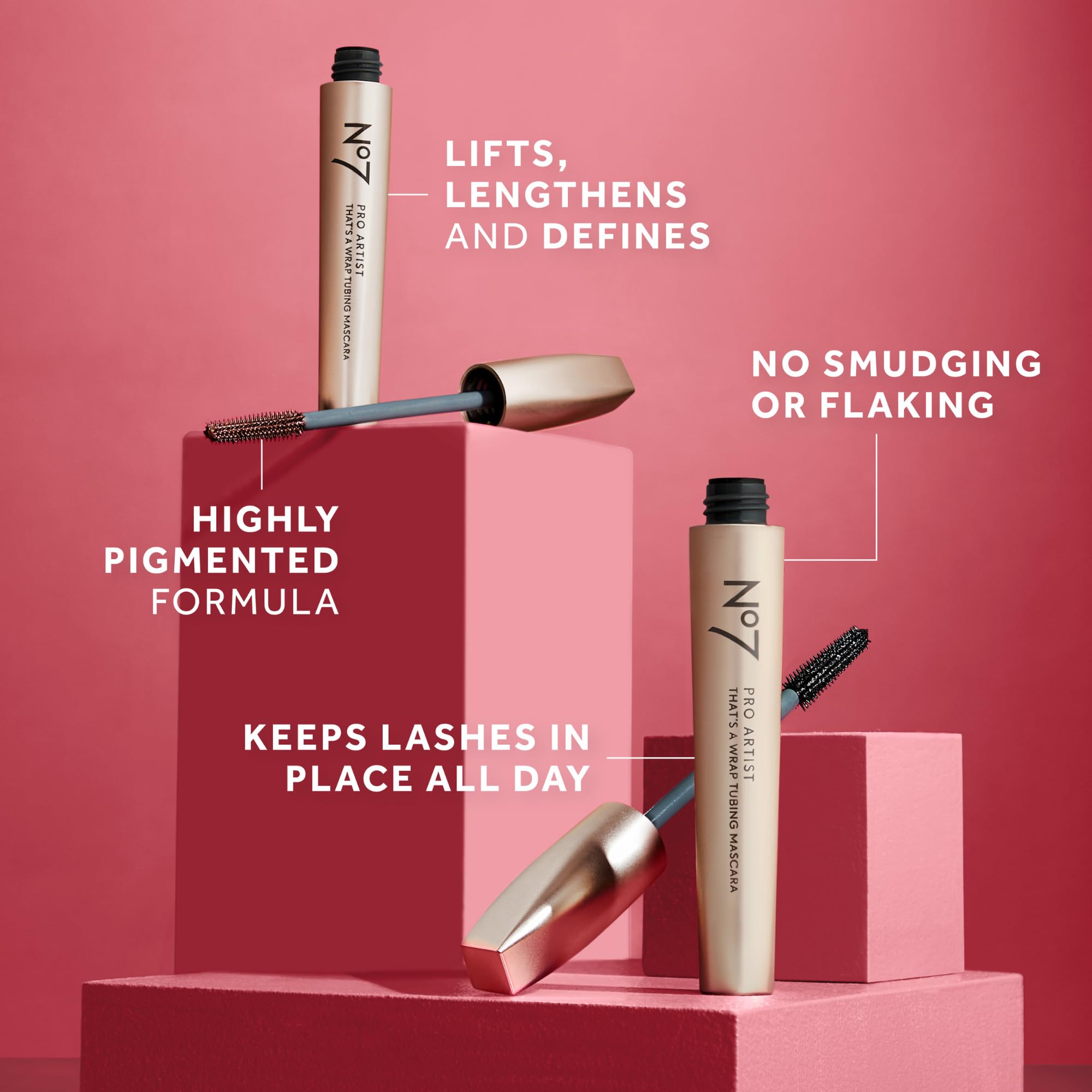 No7 Pro Artist That's a Wrap Tubing Mascara - Buildable & Lengthening Mascara for a High-Impact Finish - Volumizing Tube Mascara to Keep Lashes in Place All Day - Black (0.28 fl oz)