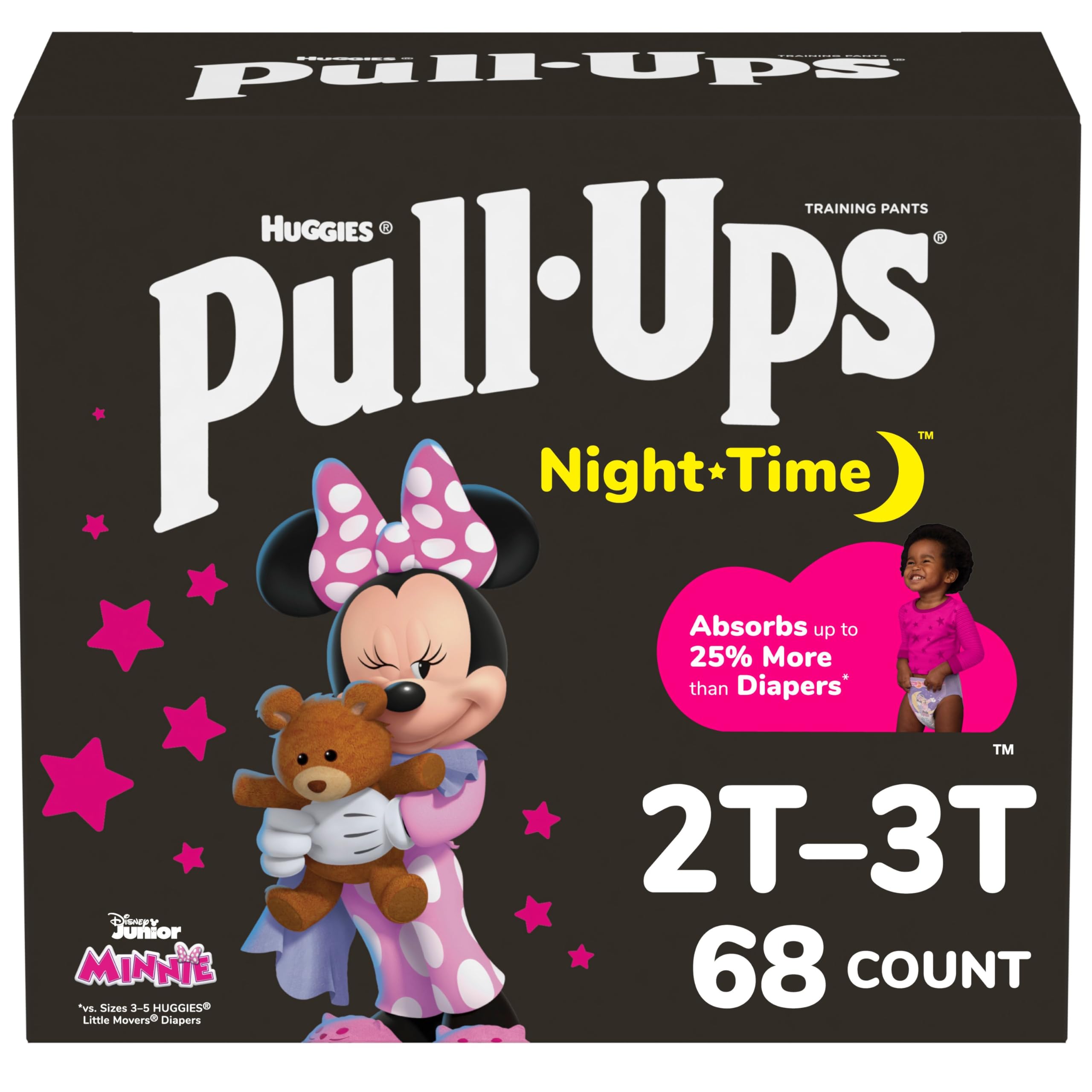 Pull-Ups Night-Time, 2T-3T (18-34 lb.), 68 Ct, Potty Training Pants for Girls, Disposable Potty Training Pants for Toddler Girls (Packaging May Vary)