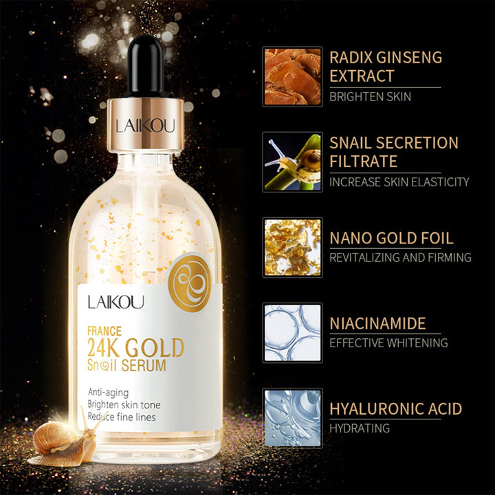 MIESCHER Snail Serum for Face,Hyaluronic Acid Serum with Vitamin B3 Oil Niacinamide Serum Facial 24k Gold Snail Collagen Reduces Fine Lines Brightening Nourishing Hydrating Face Serum Skincare Product