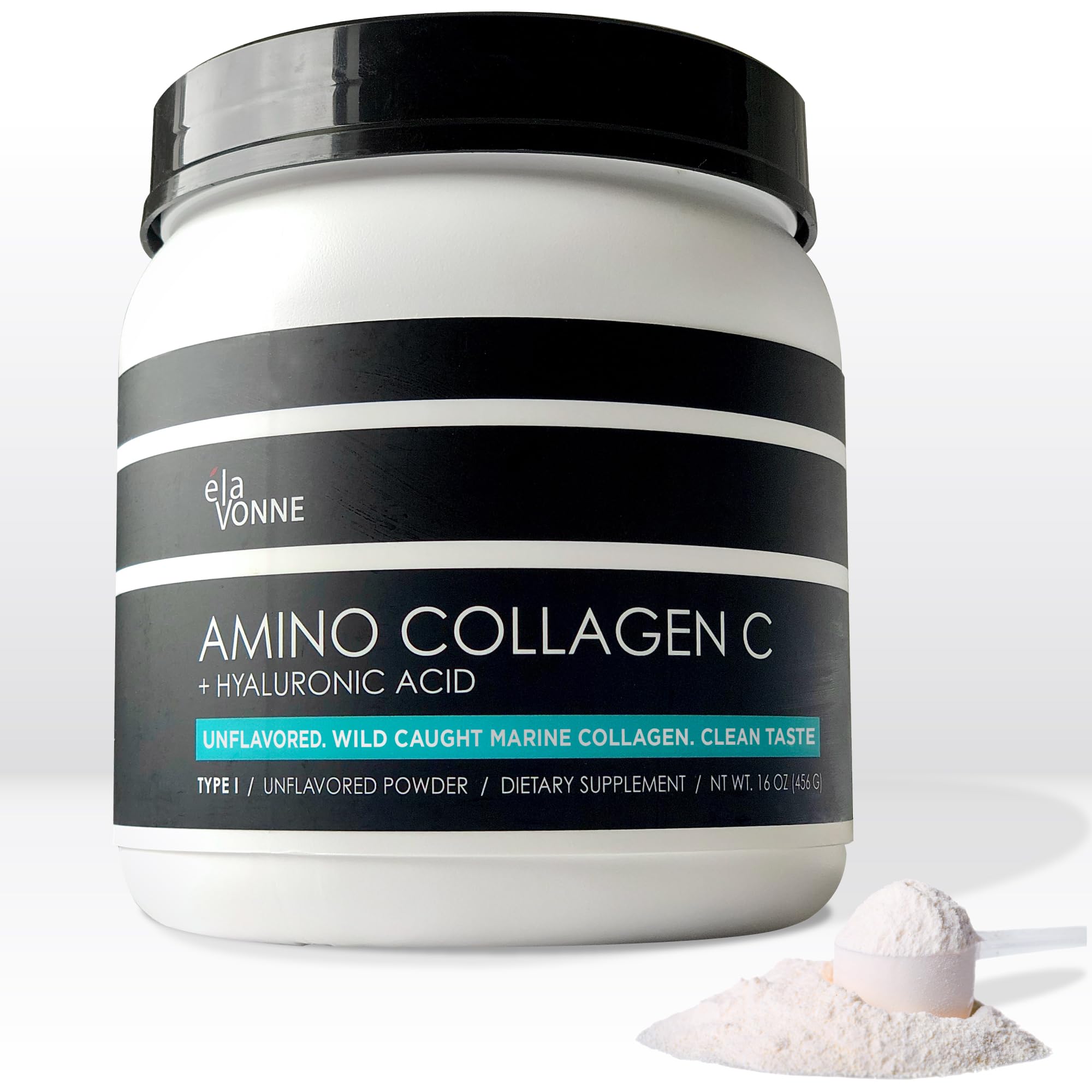 Amino Collagen C with Hyaluronic Acid (60 Servings _ 16oz _456g) - Non-GMO Marine Collagen Peptides - Hydrolyzed Powder - Unflavored - No Sugar - For Firm Skin, Hydration, Healthy Joints and Gut.