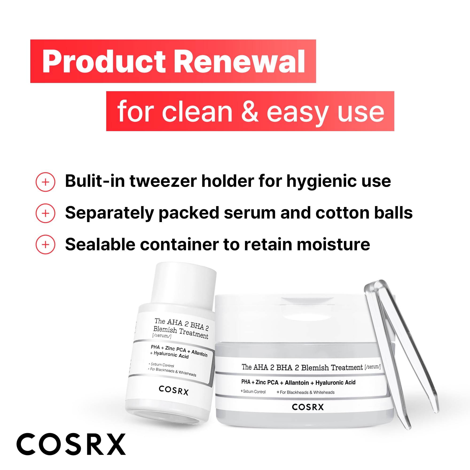 COSRX AHA 2% BHA 2% Blemish Treatment Serum, 60+ Pure Cotton Balls, Quick & Easy Daily Spot Treatment, Blackheads & Whiteheads, Sebum Control, Paraben Free, Phthalates Free, Korean Skin Care