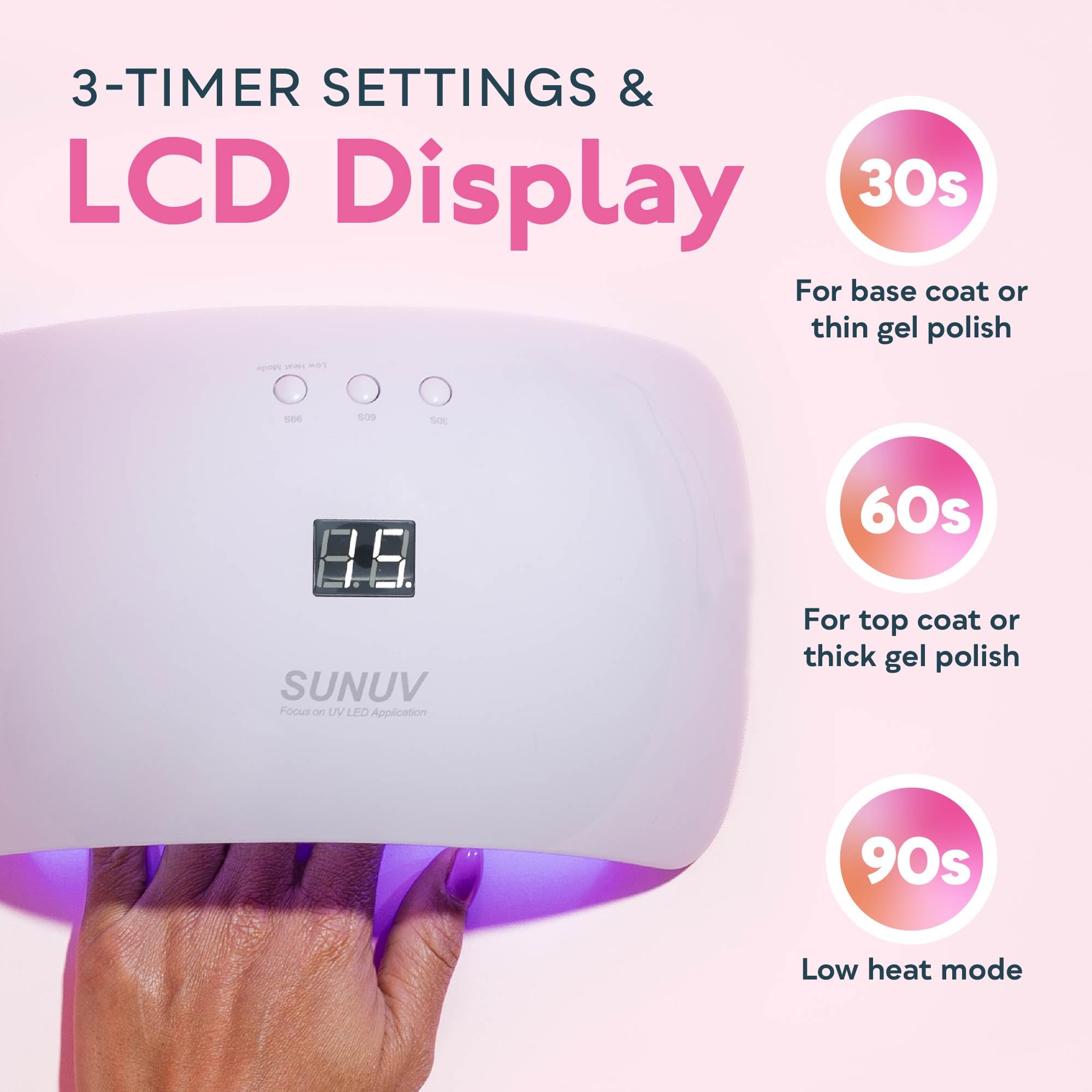 SUNUV SUN8 LED UV Nail Lamp Light Dryer for Gel Nails Builder Hard Gel Curing Portable Open Design with 3 Timers & LCD Display