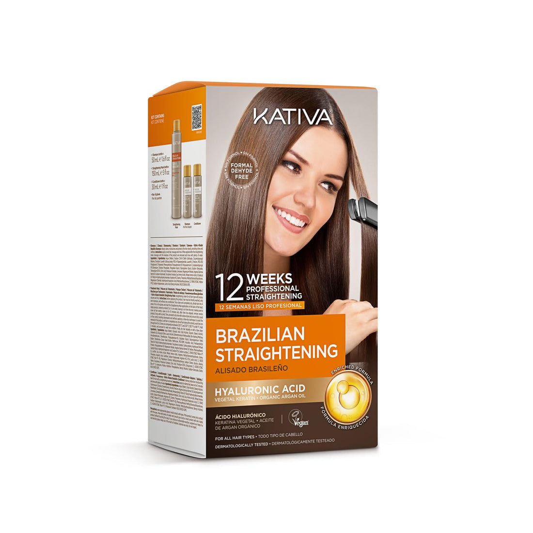 Kativa Brazilian Straightening Kit, 12 Weeks of Home Use Professional Straightening, with Organic Argan Oil, Shea Butter, Keratin & Amino Acids, for Straighter, Softer and Shinier Hair, All Hair Types
