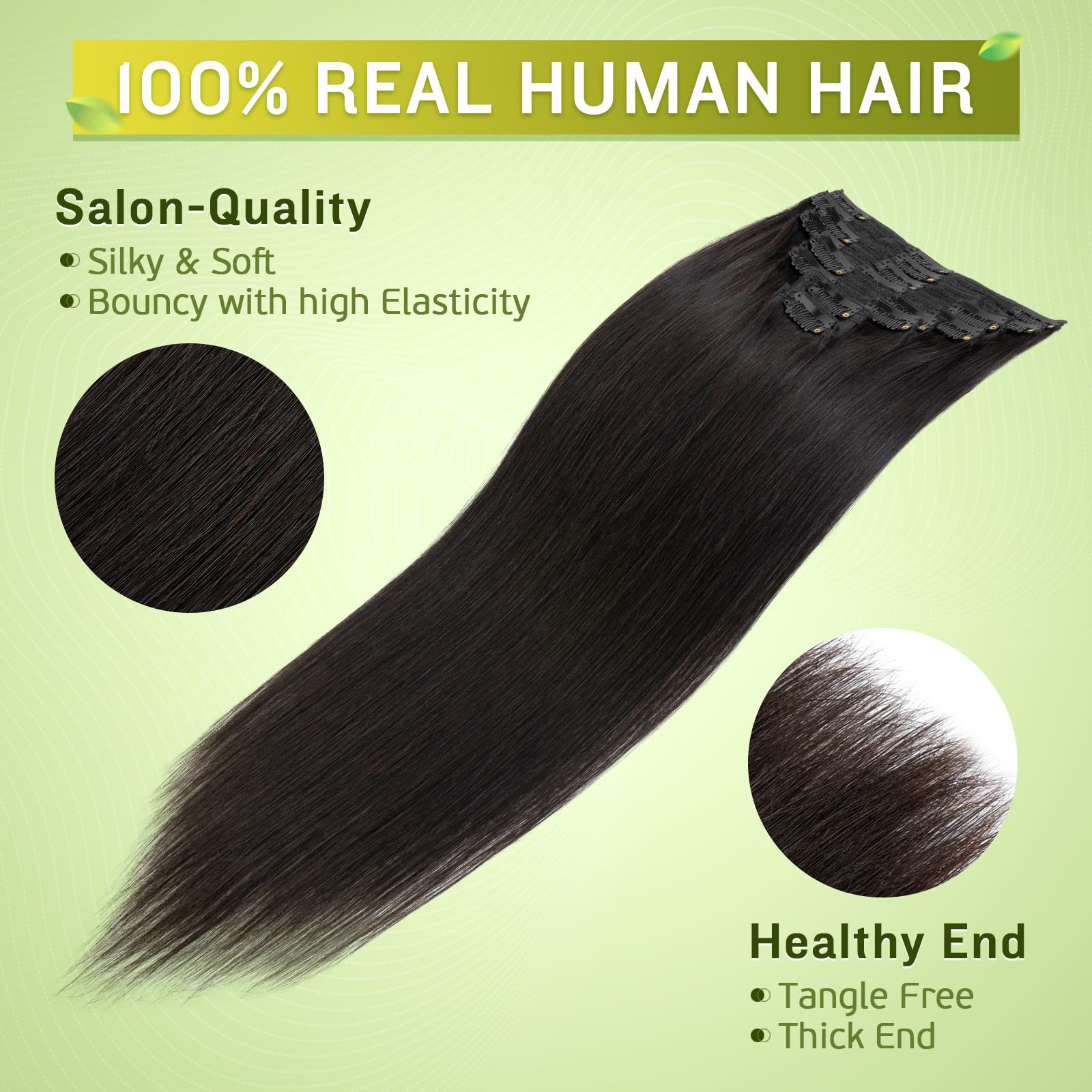 Double Weft 100% Remy Human Hair Clip in Extensions 14'-22' Grade 7A Quality Full Head Thick Thickened Long Soft Silky Straight 8pcs 18clips Off Black (18 / 18 inch 140g,#1B Natural Black)