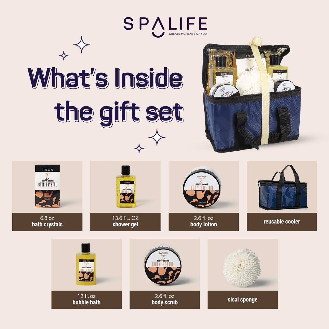 Spa Life All Natrual Bath and Body Luxury Spa Gift Set Basket (Mens Sandalwood)
