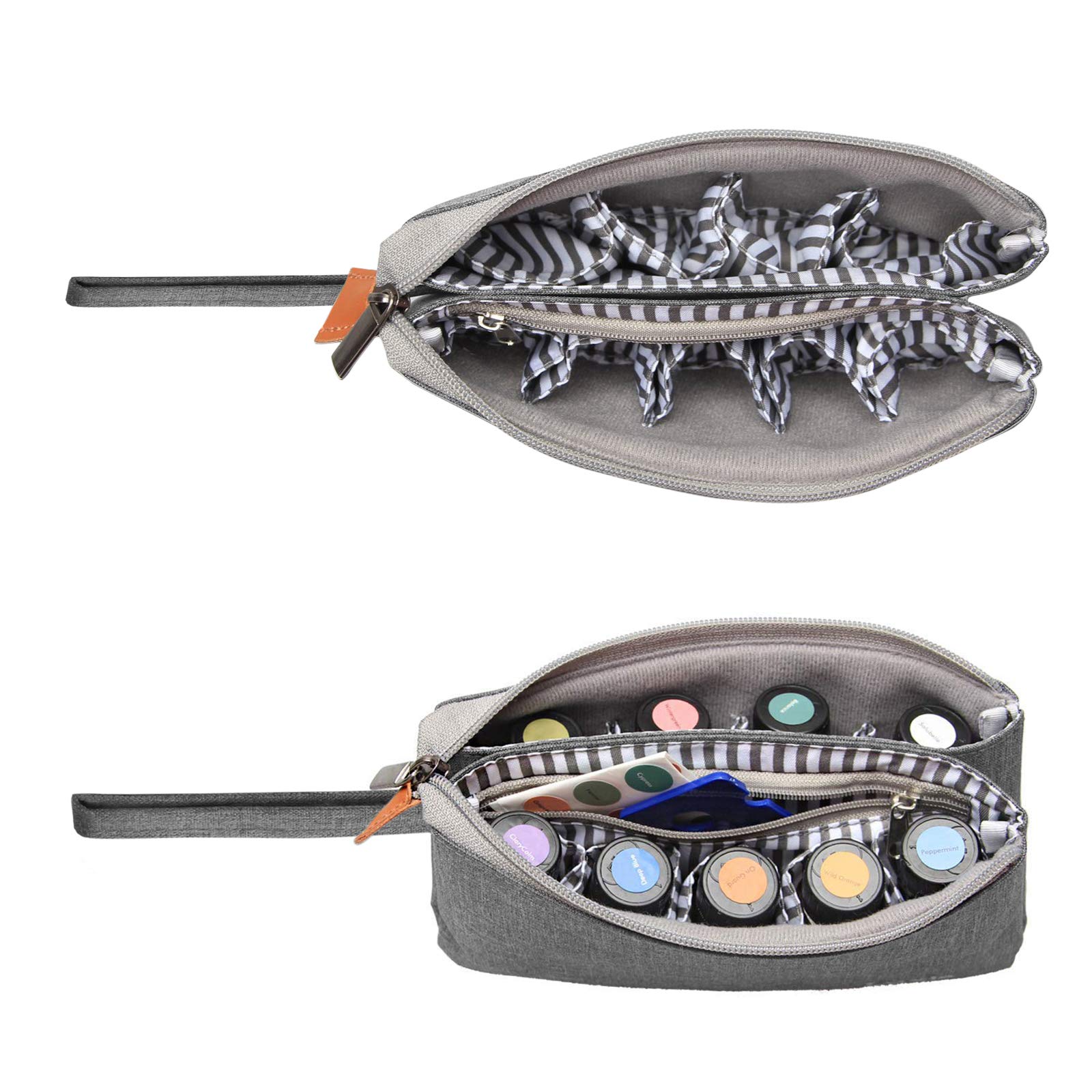 Luxja Essential Oil Carrying Bag - Holds 9 Bottles (5ml-15ml, Also Fits for Roller Bottles), Portable Organizer for Essential Oil and Small Accessories, Gray