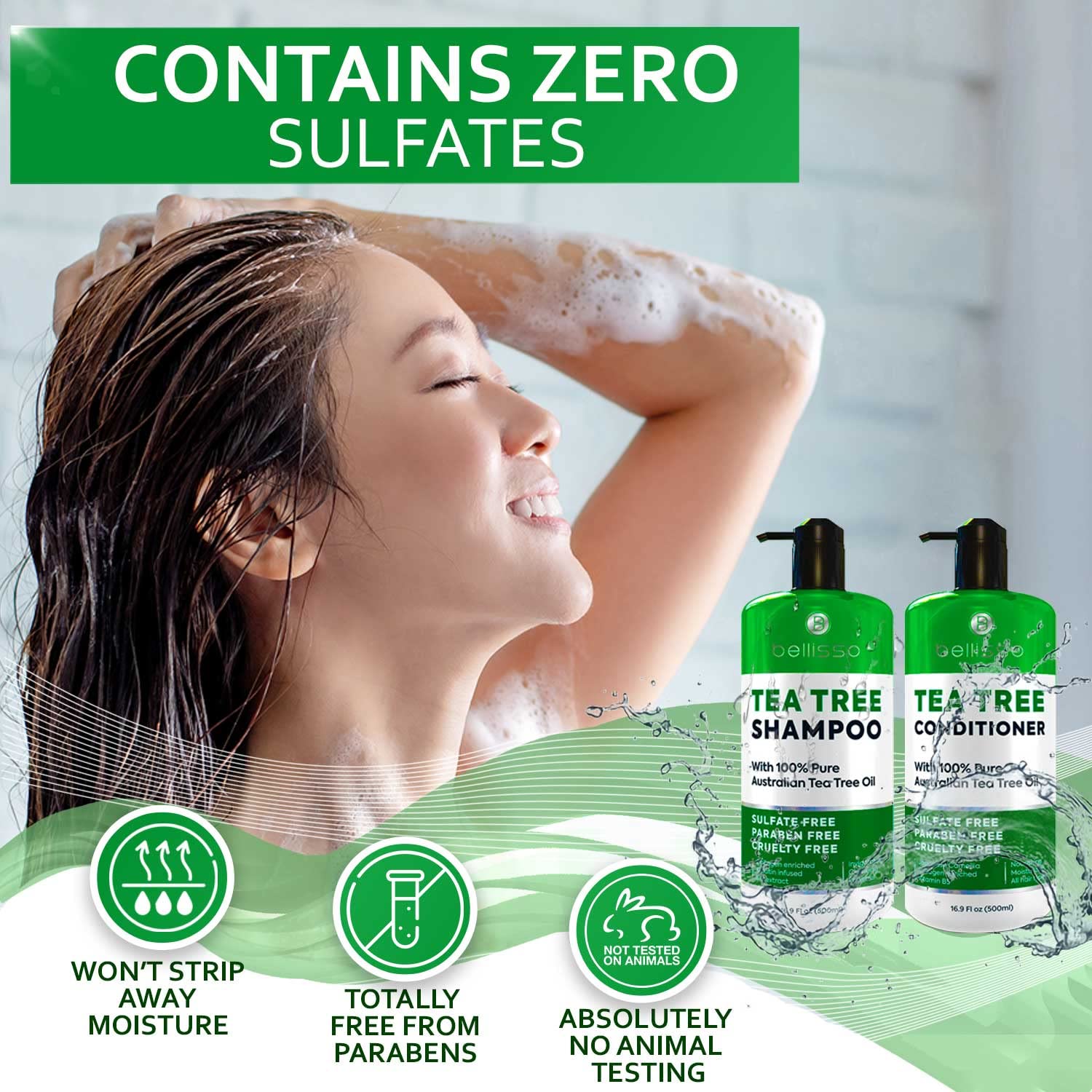 Tea Tree Shampoo and Conditioner Set – with 100% Pure Australian Tea Tree Oil - Anti Dandruff Sulfate and Paraben Free - Dry Scalp Treatment with Keratin, Vitamin B5, Collagen for Women and Men