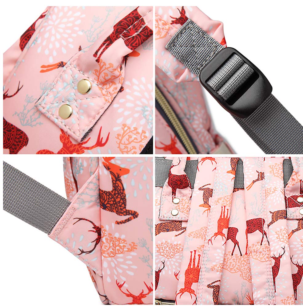 Starte Deer Cartoon Diaper Bag for Mom/Dad,Waterproof Travel Backpack,Spacious Tote Shoulder Bag Organizer,Pink