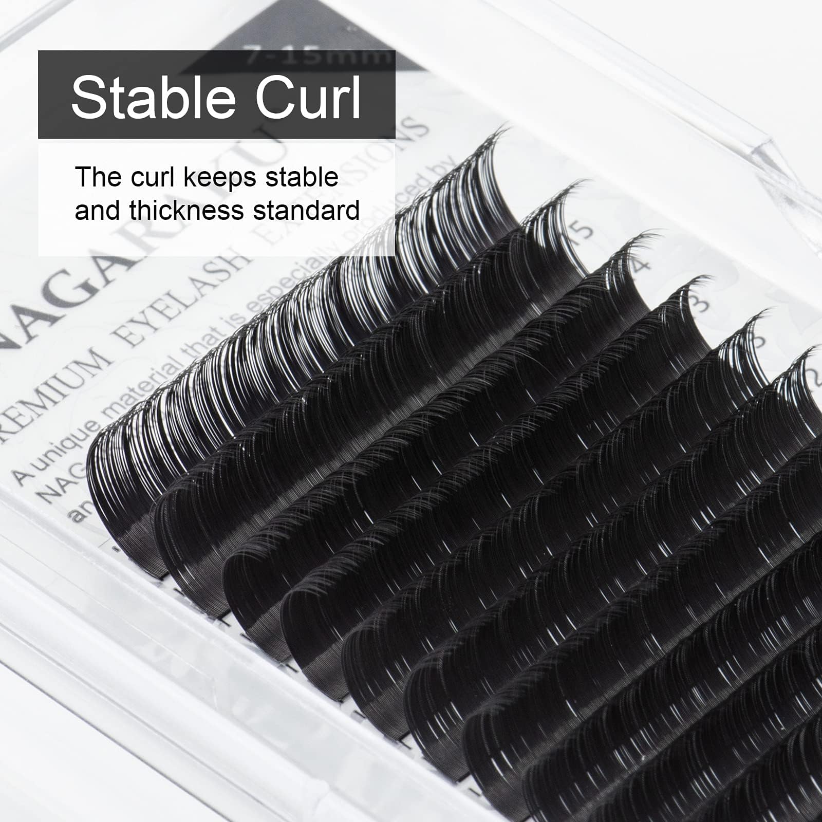 NAGARAKU Eyelash Extensions Individual Lashes 0.07 N (M) curl 7-15mm Mix Faux Mink Classic Volume 16 rows Soft Natural