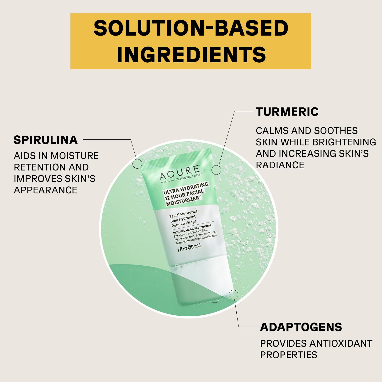 Acure ACURE Ultra Hydrating 12 Hour Moisturizer | 100% Vegan | Intense Moisture for Super Thirsty Skin | Adaptogens & Supergreens | 1 FL OZ