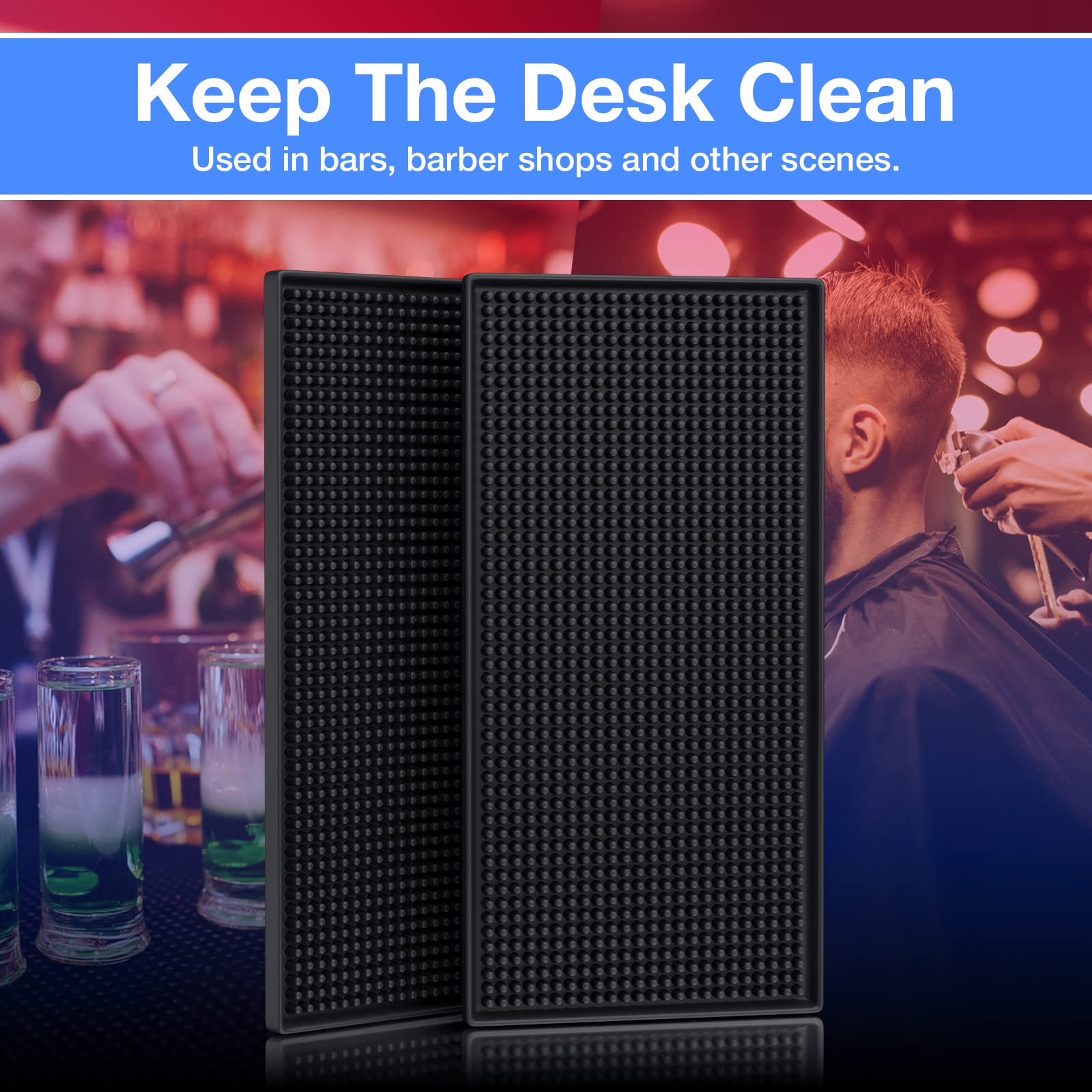 Black Salon Mat, Barber Work Station Clippers Mat, Flexible PVC Heavy Duty Antiskid Bar Service Mat Cushion, Heat-Resistant Pad Tools for Styling Hair Dryers Hair Trimmers 12 x 6 x 0.4 2 Pack