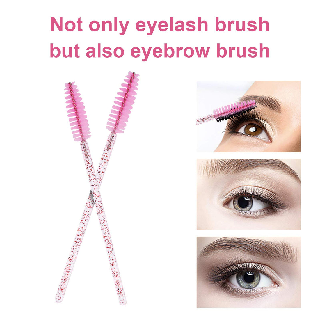 CHEFBEE 100PCS Disposable Eyelash Brush, Mascara Wands Makeup Brushes Applicators Kits for Eyelash Extensions and Eyebrow with Container (Light Pink)