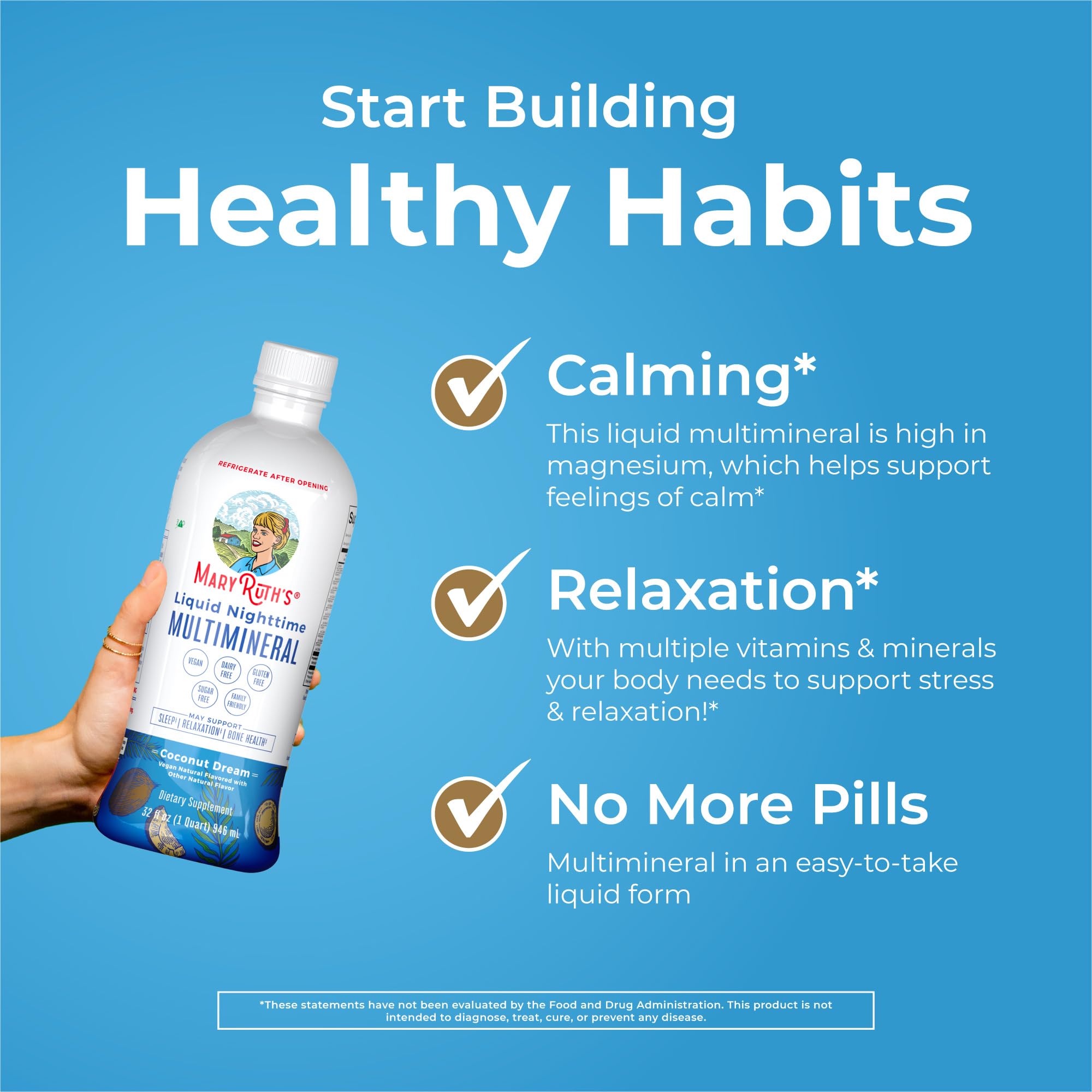 MaryRuth Organics Liquid Nighttime Multimineral Sleep Supplement | Sugar Free | Calm Magnesium Citrate| Calcium Magnesium Zinc | Available in 4 Flavors | Vegan | Gluten Free | 32 Servings