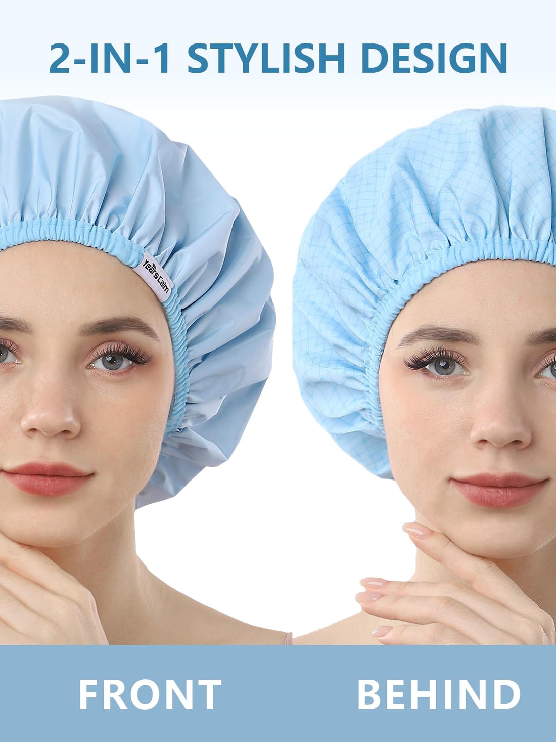 Years calm Shower Caps For Women Reusable Waterproof,Pattern And Solid Color Dual-Layer Design For Dual-Layer Usable,Protects Hair In Shower, Spa, Cooking, Clean & Travel (Blue, Extra Large)