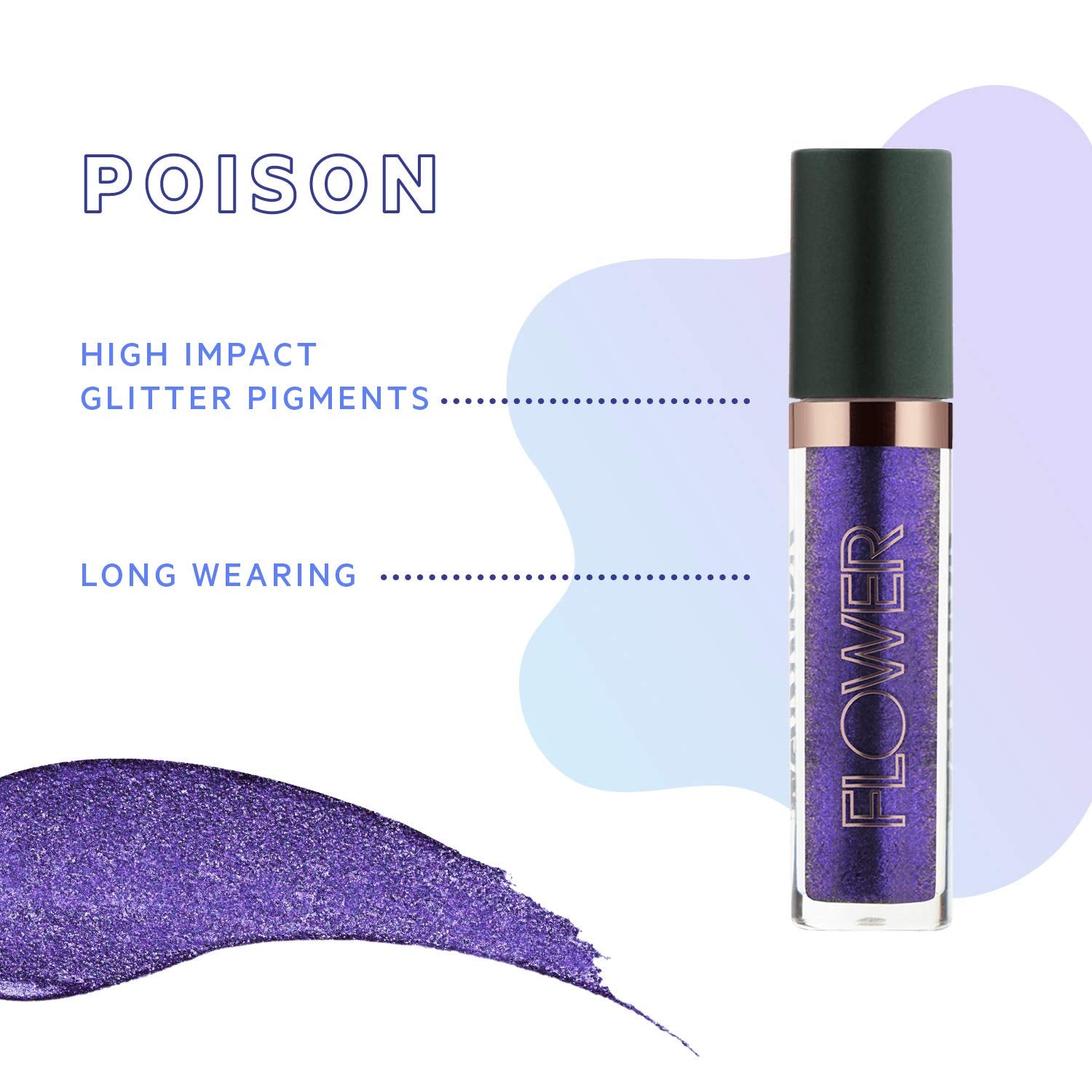 Flower Beauty Warrior Glitter Liquid Eyeshadow, Long-Lasting High-Impact Shimmer for Eyes, Cruelty-Free Makeup (Poison)