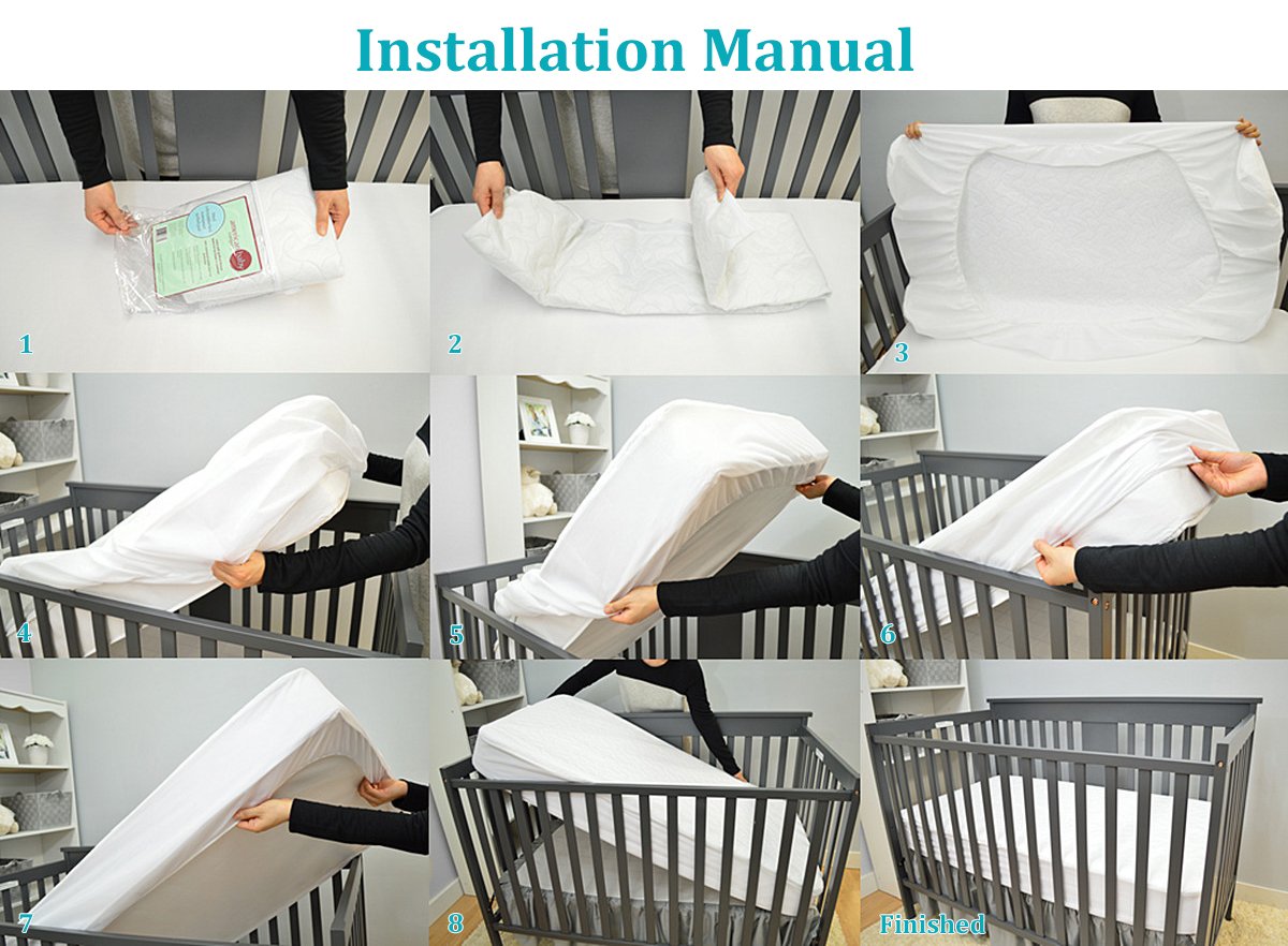 American Baby Company Waterproof Fitted Crib and Toddler Mattress Protector, Quilted and Noiseless Crib & Toddler Mattress Pad Cover, White, 52x28x9